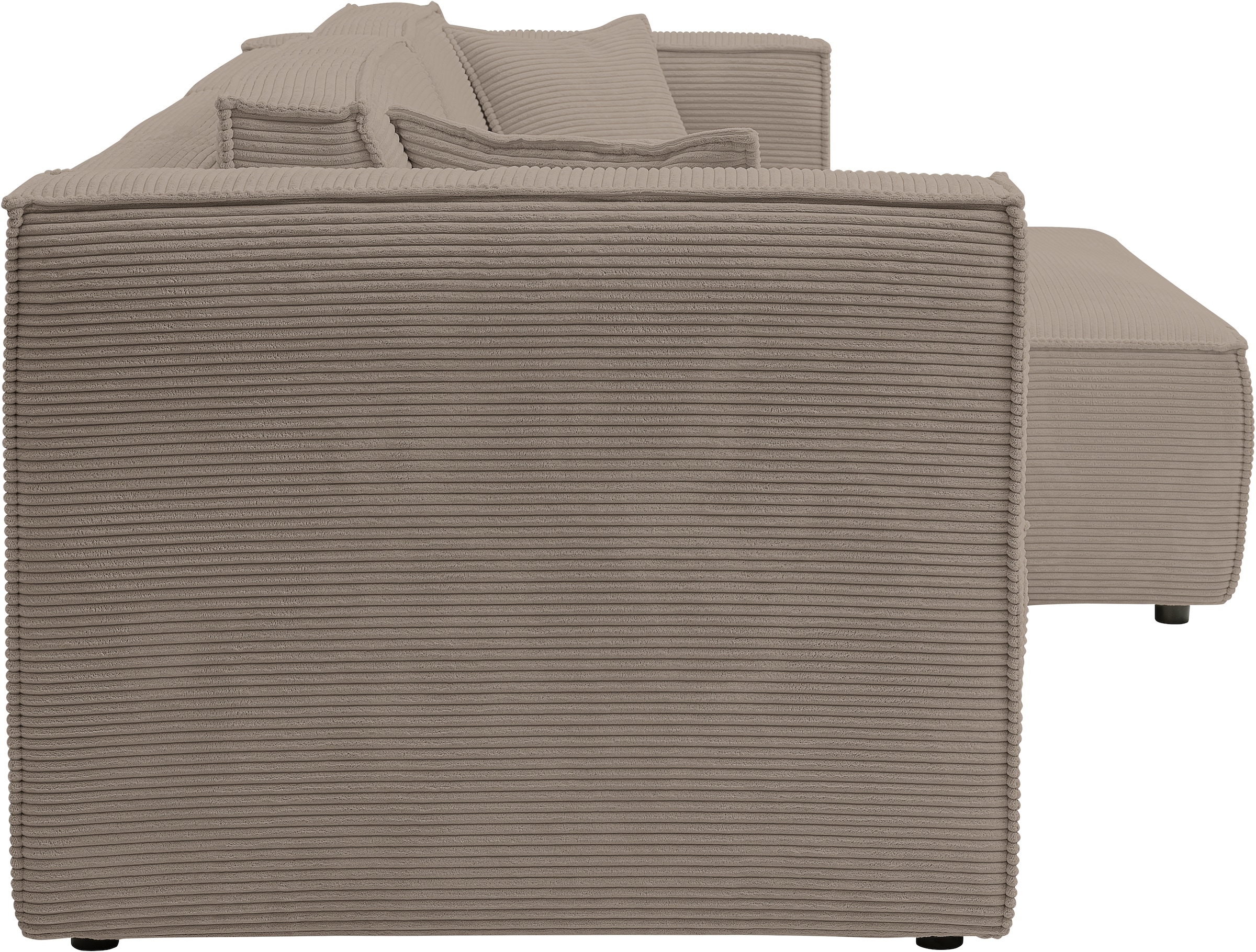 WERK2 Ecksofa »Atlanta-New, modernes Design, Stellmaße 280x147cm, L-Form, Kedernaht«, hoher Komfort, Schlaffunktion & Bettkasten, Cord, Greige