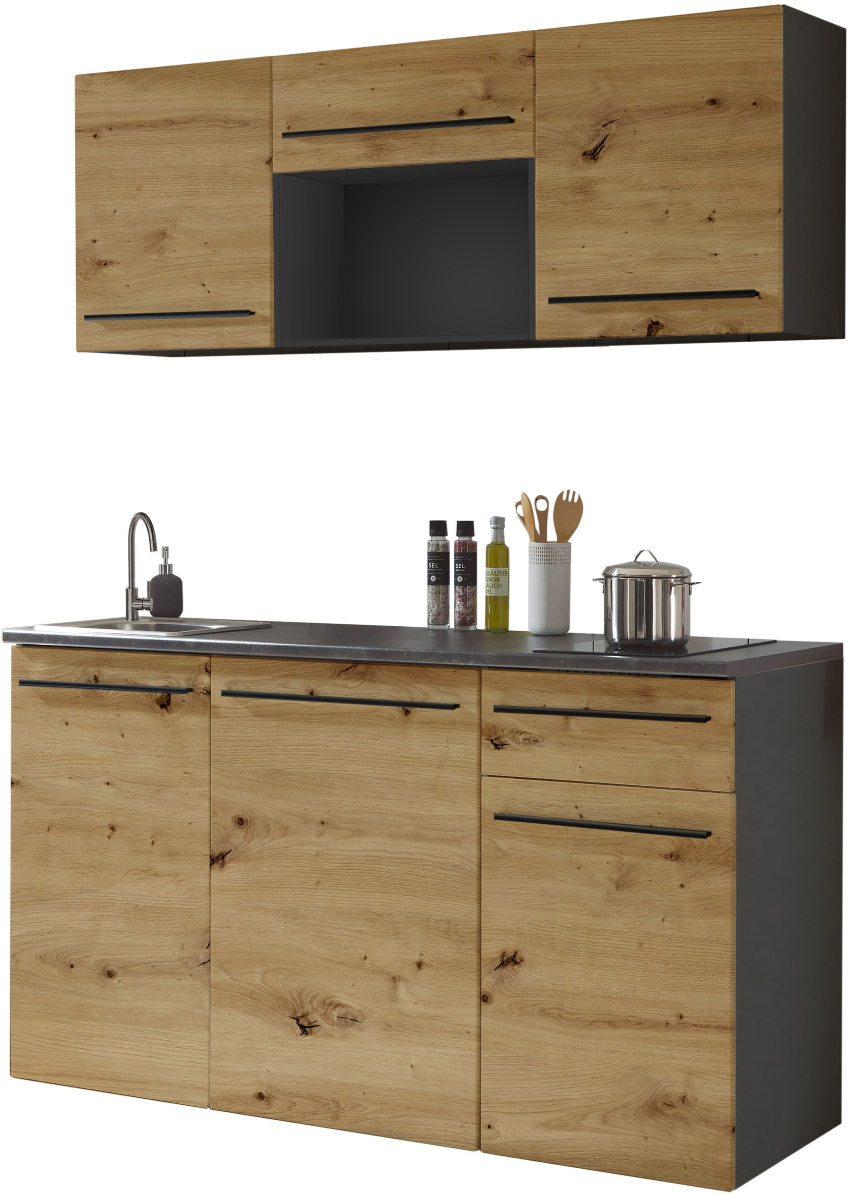 BASIC by Balculina Küchenzeile »Jazz Singleküche«, Breite 160 cm, mit und ohne Geräte lieferbar