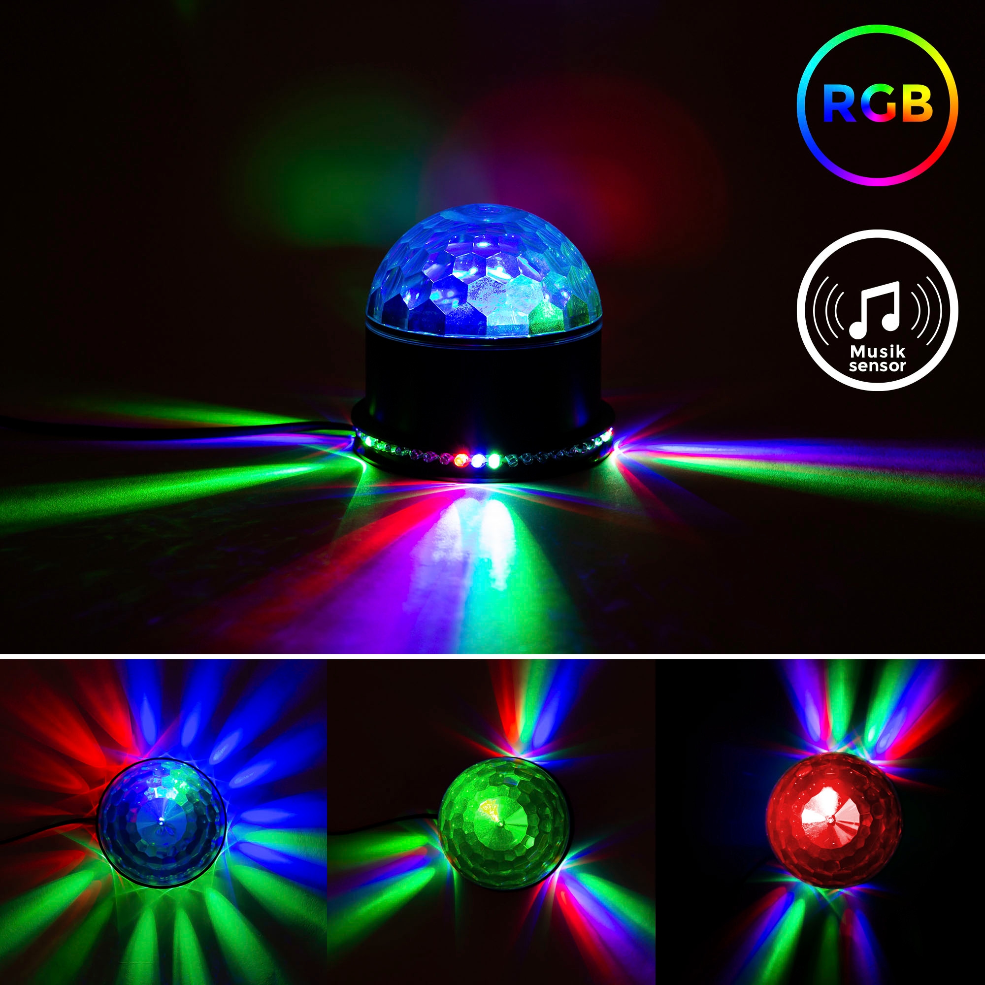 B.K.Licht LED Motivstrahler »BK_GD1327 LED Discolicht, Partylicht, mit Musiksensor«, 1 flammig-flammig, Farbwechsel, Partyleuchte, RGB Tischlampe