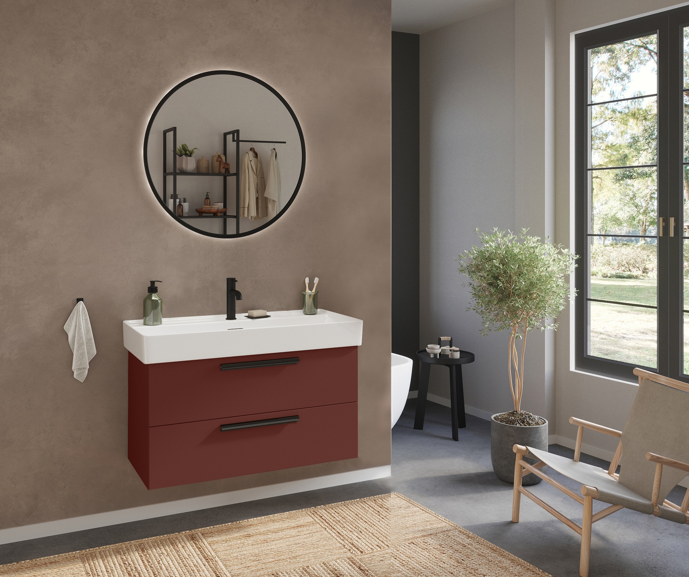 welltime Badmöbel-Set »SALVADA, 2tlg-Set, gedämpfte Scharniere, Softclose, Keramikbecken« Maße (B/T/H): 100/47,5/200 cm, 