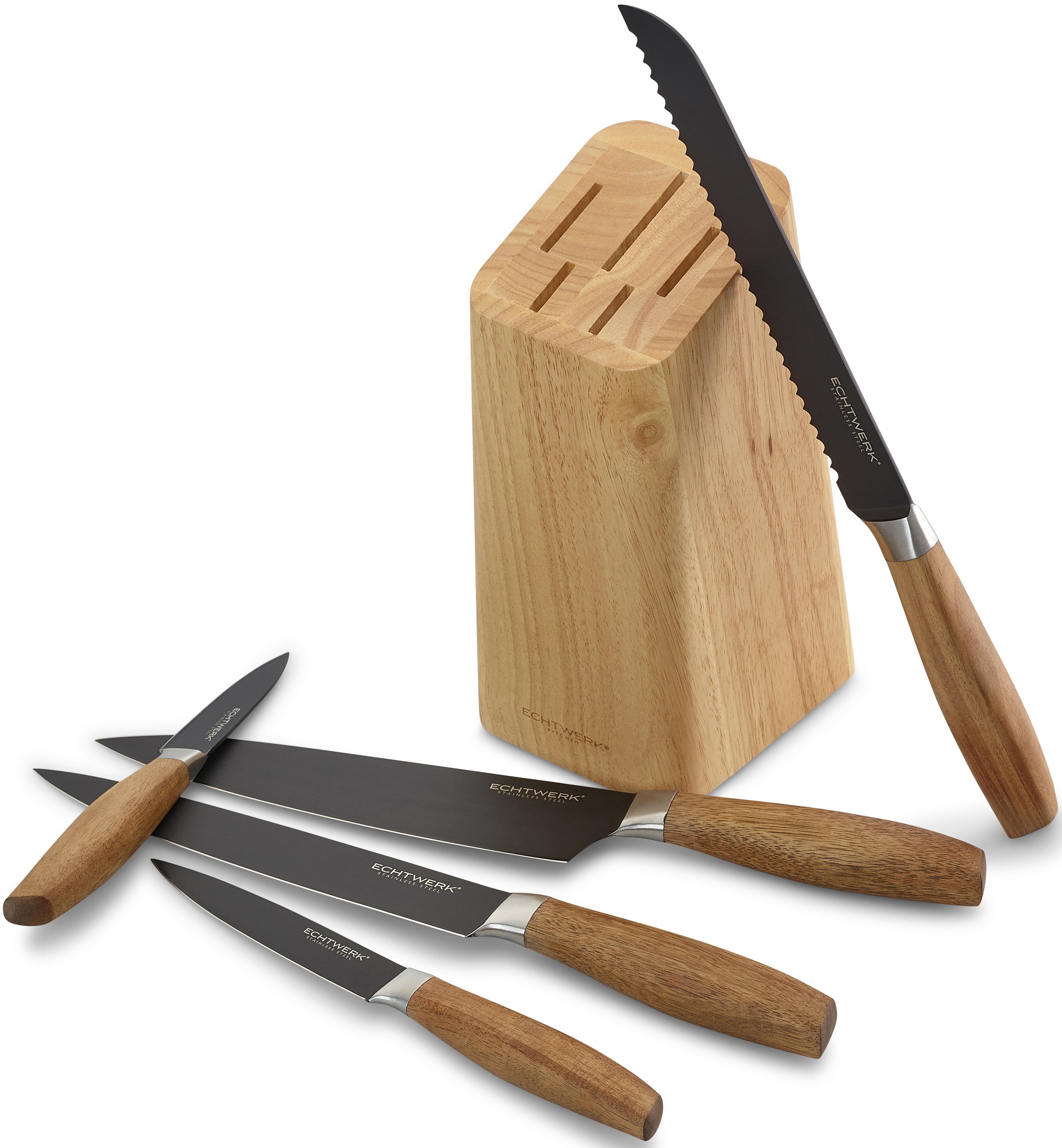 ECHTWERK Messer-Set »Classic«, (Set, 6 tlg.), aus hochwertigem Stahl, Messerblock aus Pakkaholz, Black-Edition