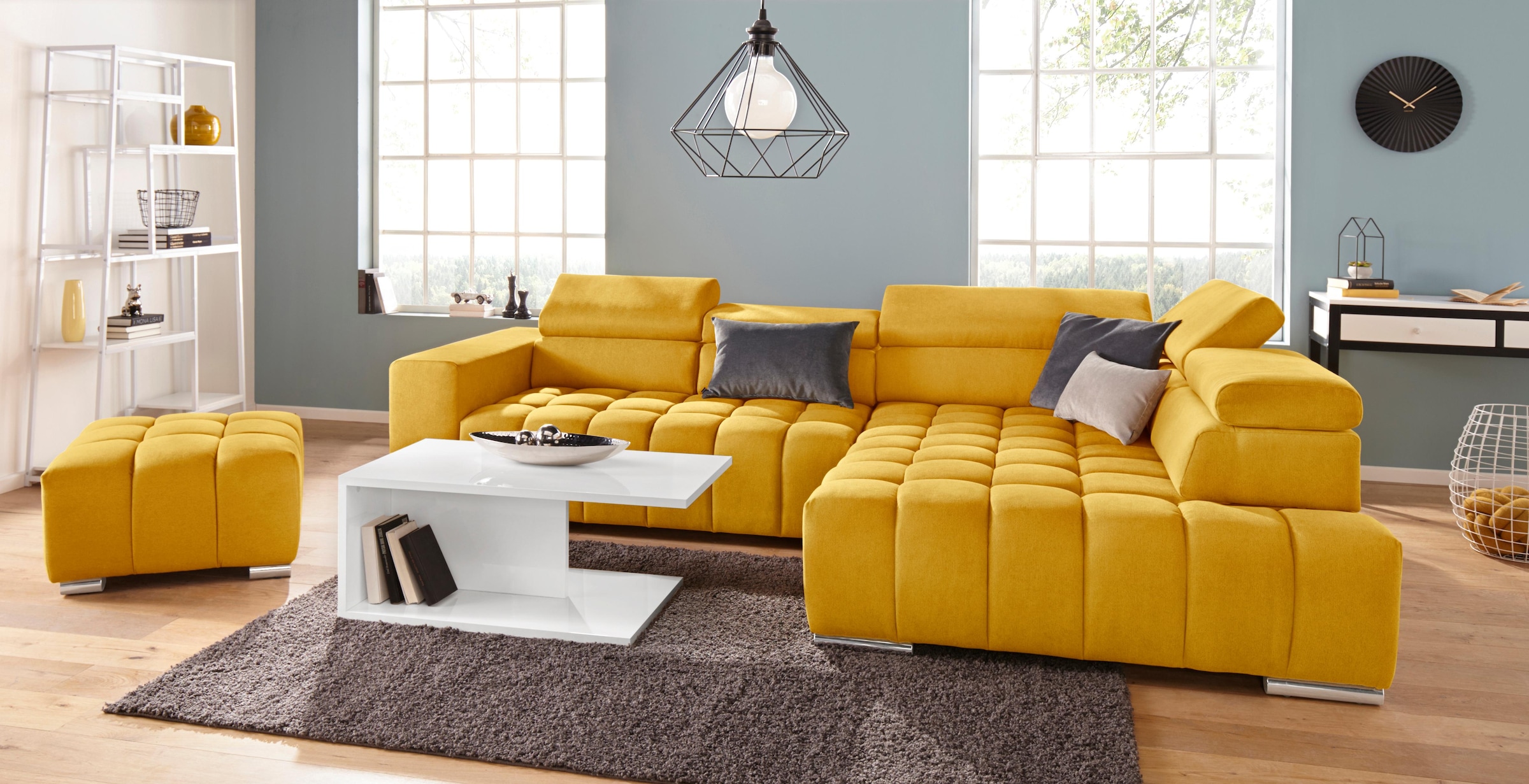 exxpo - sofa fashion Ecksofa »Elias, aktuelle Kreuzsteppung im Sitz, bequem, L-Form«, mit Kopf- bzw. Rückenverstellung, wahlweise mit Bettfunktion