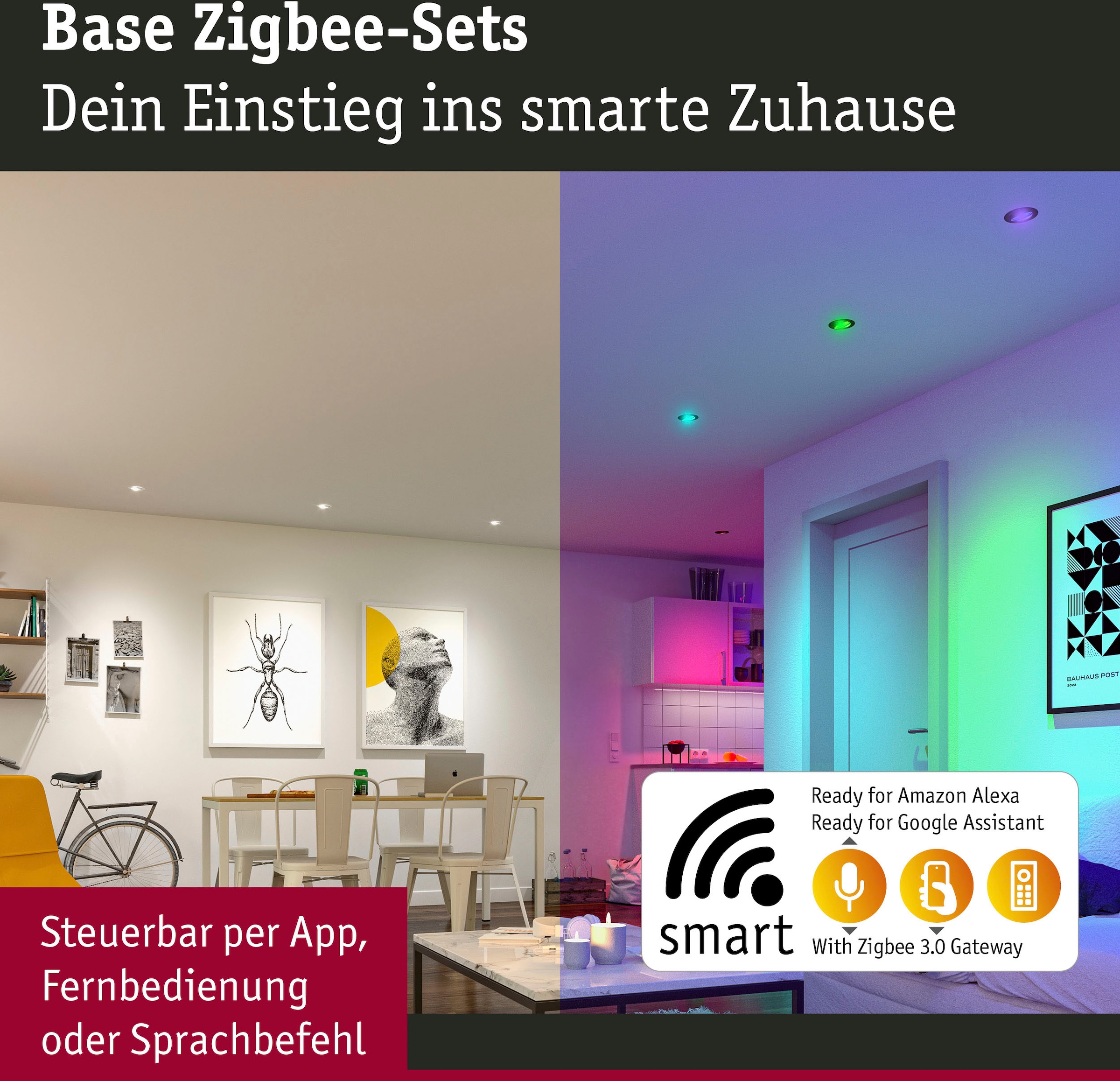 Paulmann LED Einbauleuchte »Base 3x420lm 230V«, 3 flammig, Zigbee Basisset
