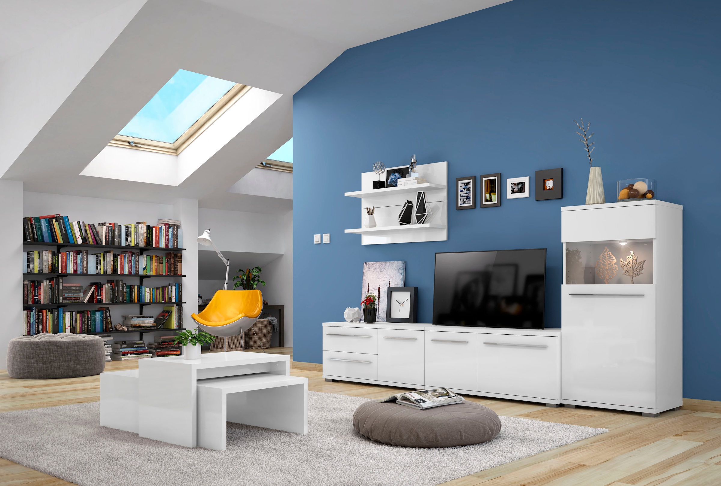 Places of Style Highboard »Piano Vitrine«, UV lackiert, Soft-Close Funktion