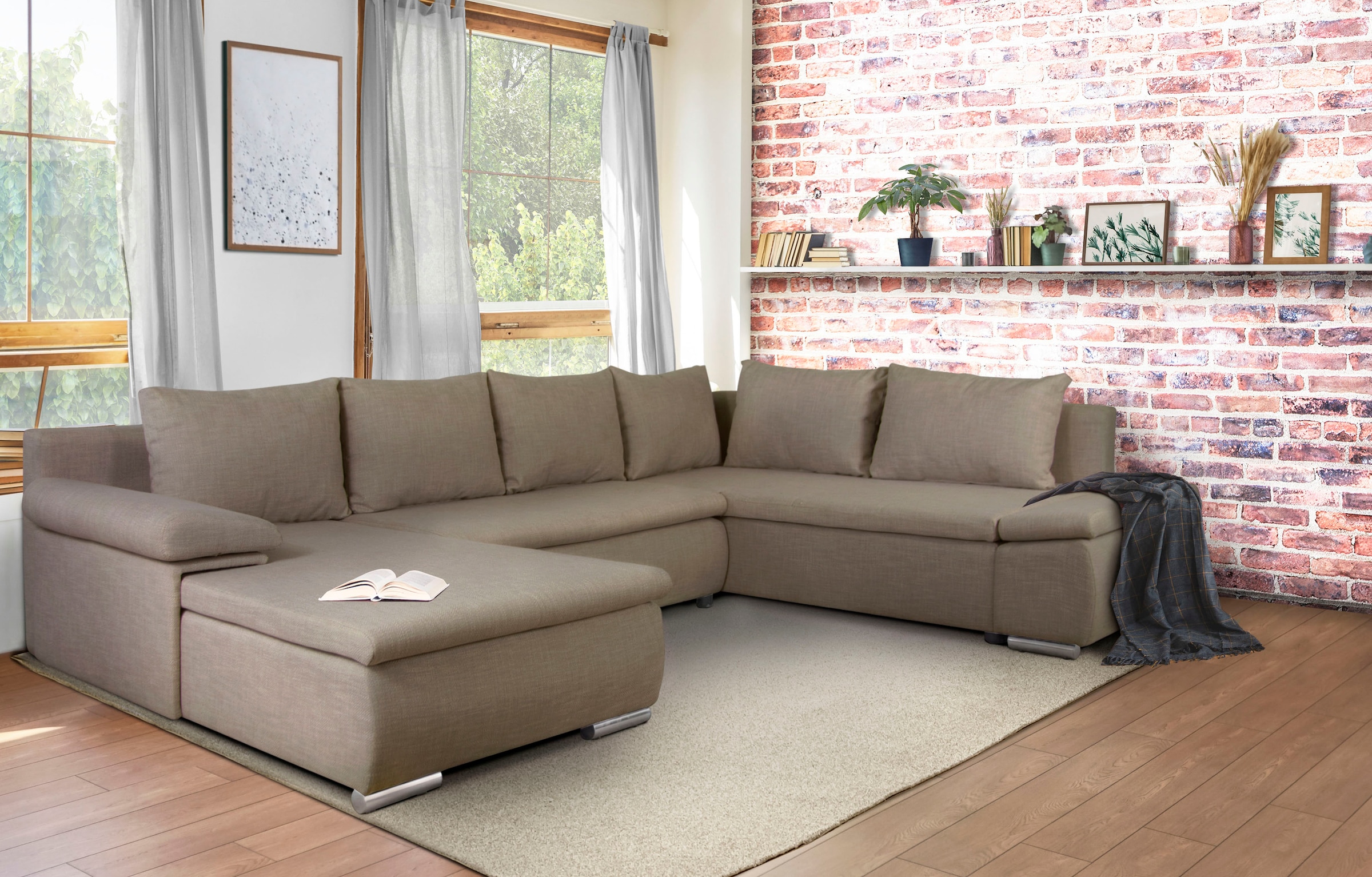 Home affaire Wohnlandschaft »Acra U-Form«, mit Bettfunktion und Bettkasten, in Mattenoptik
