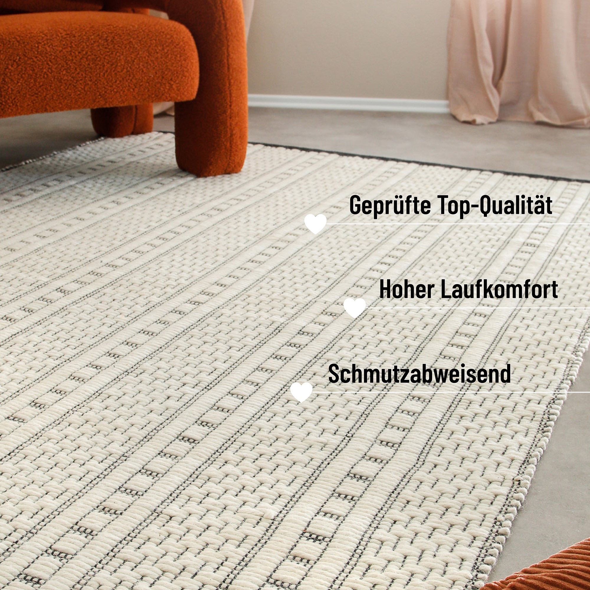 Wecon home Teppich »Liv«, rechteckig, 8 mm Höhe, handgewebt, robust, strapazierfähig, skandinavisch, Naturfaser