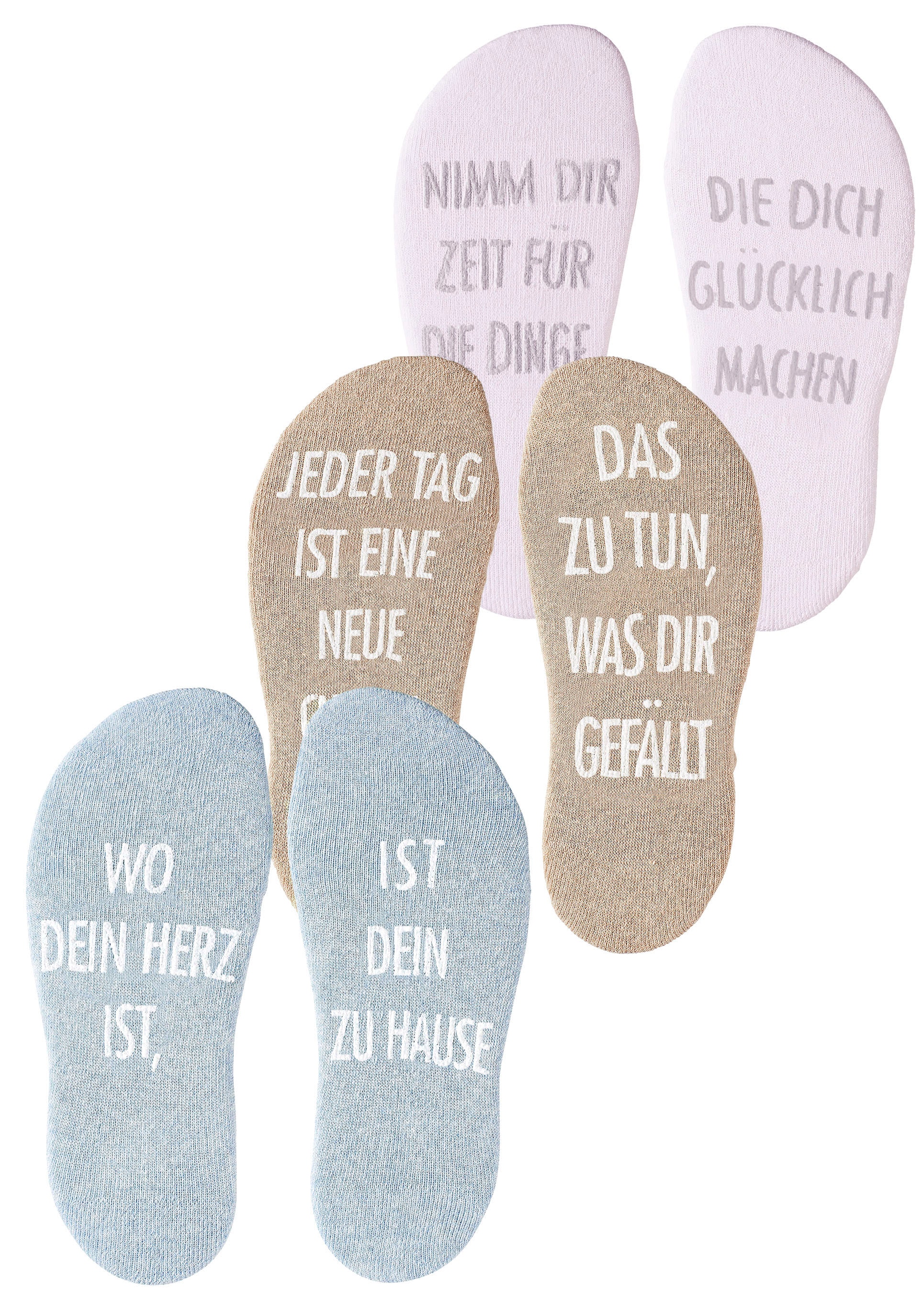 Arizona Kuschelsocken, (Packung, 3 Paar), mit Antirutsch in Form eines Spruches