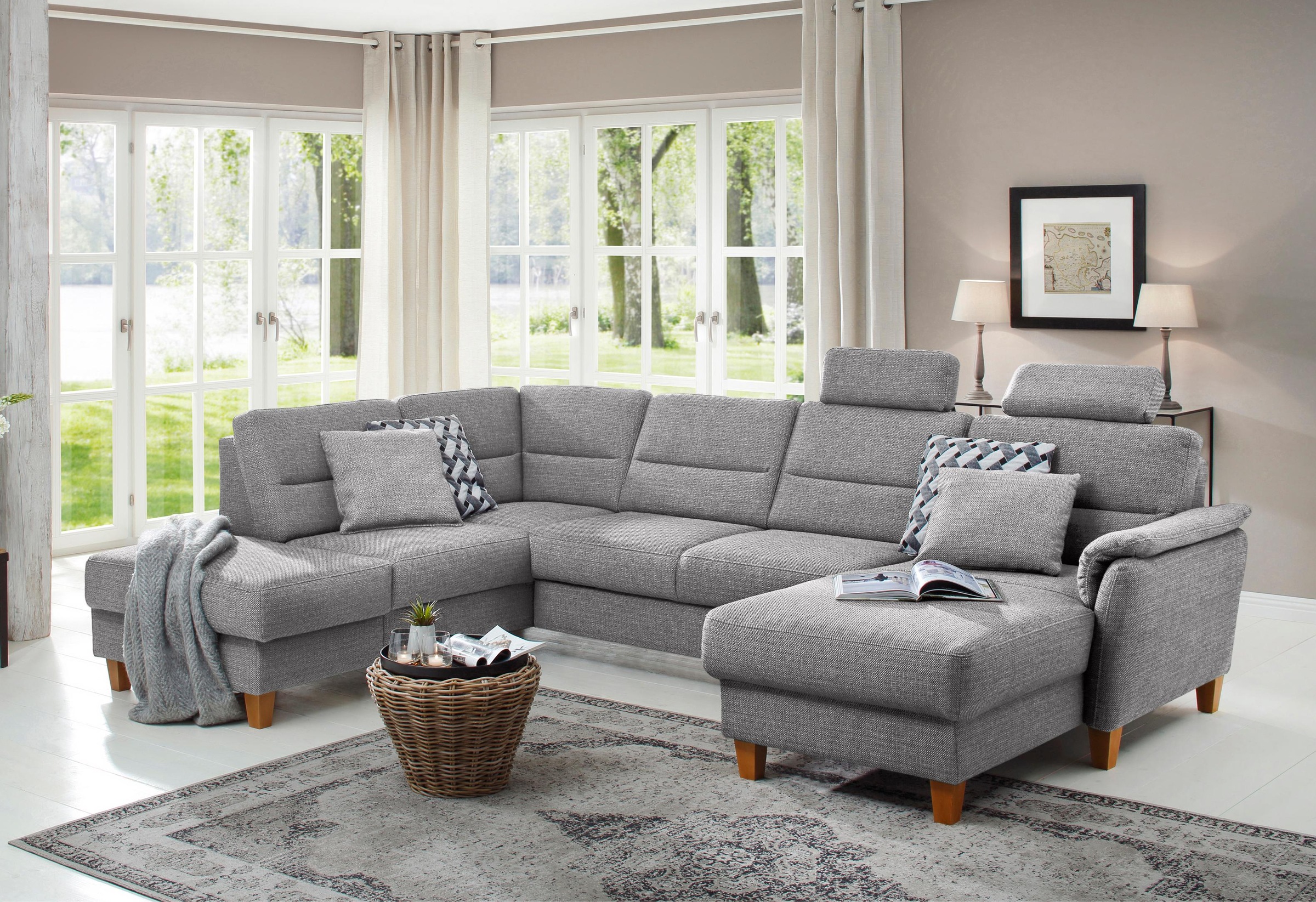 Home affaire Wohnlandschaft »Palmera U-Form, B: 308 cm« optional Bettfunkti günstig online kaufen