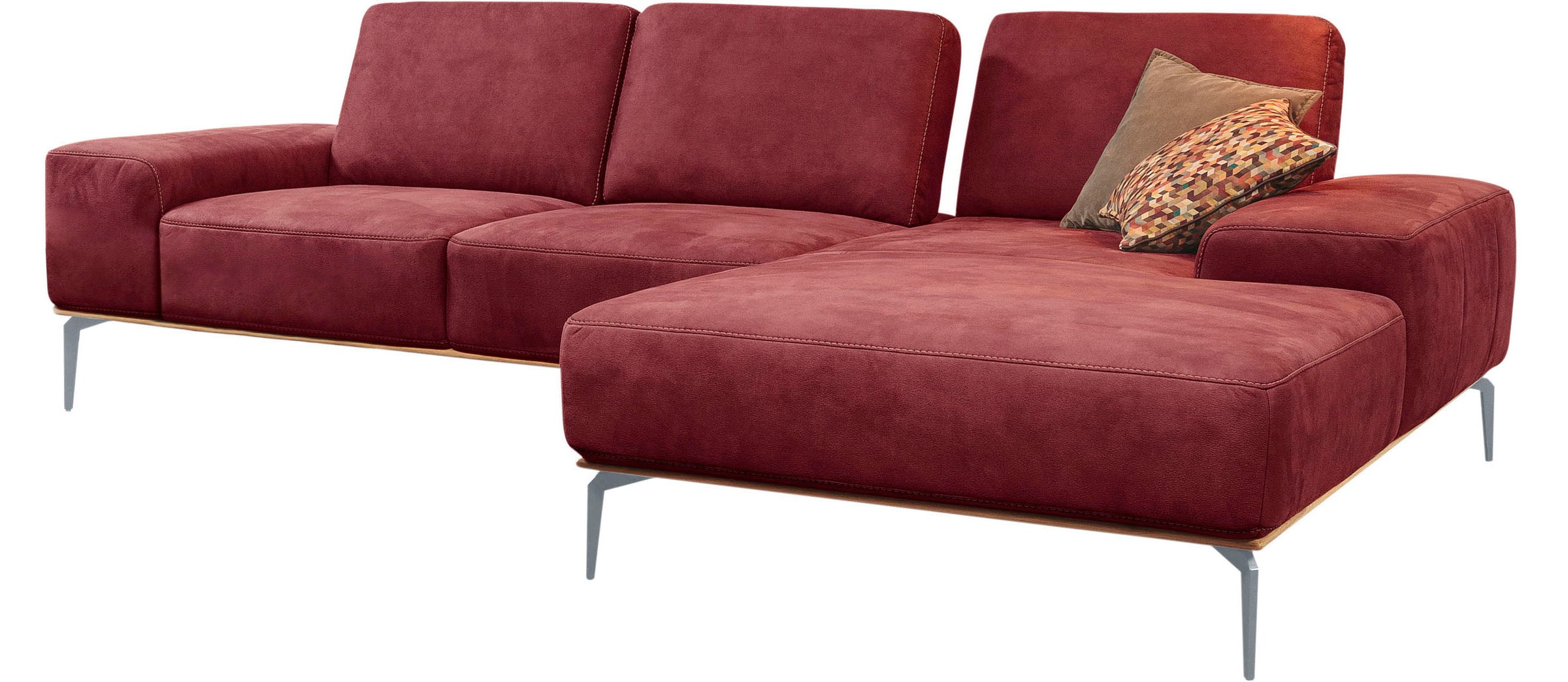 W.SCHILLIG Ecksofa »run, Designsofa mit tollem Sitzkomfort, bequem, L-Form«, mit elegantem Holzsockel, Füße in Silber matt, Breite 299 cm