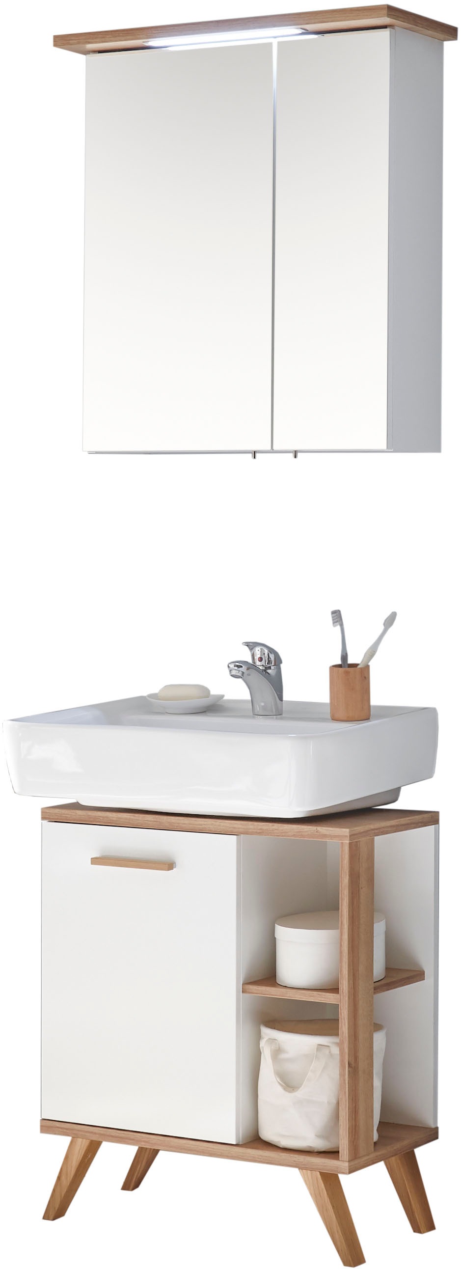 Saphir Badmöbel-Set »Quickset 2-teilig, Waschbeckenunterschrank mit LED-Spi günstig online kaufen