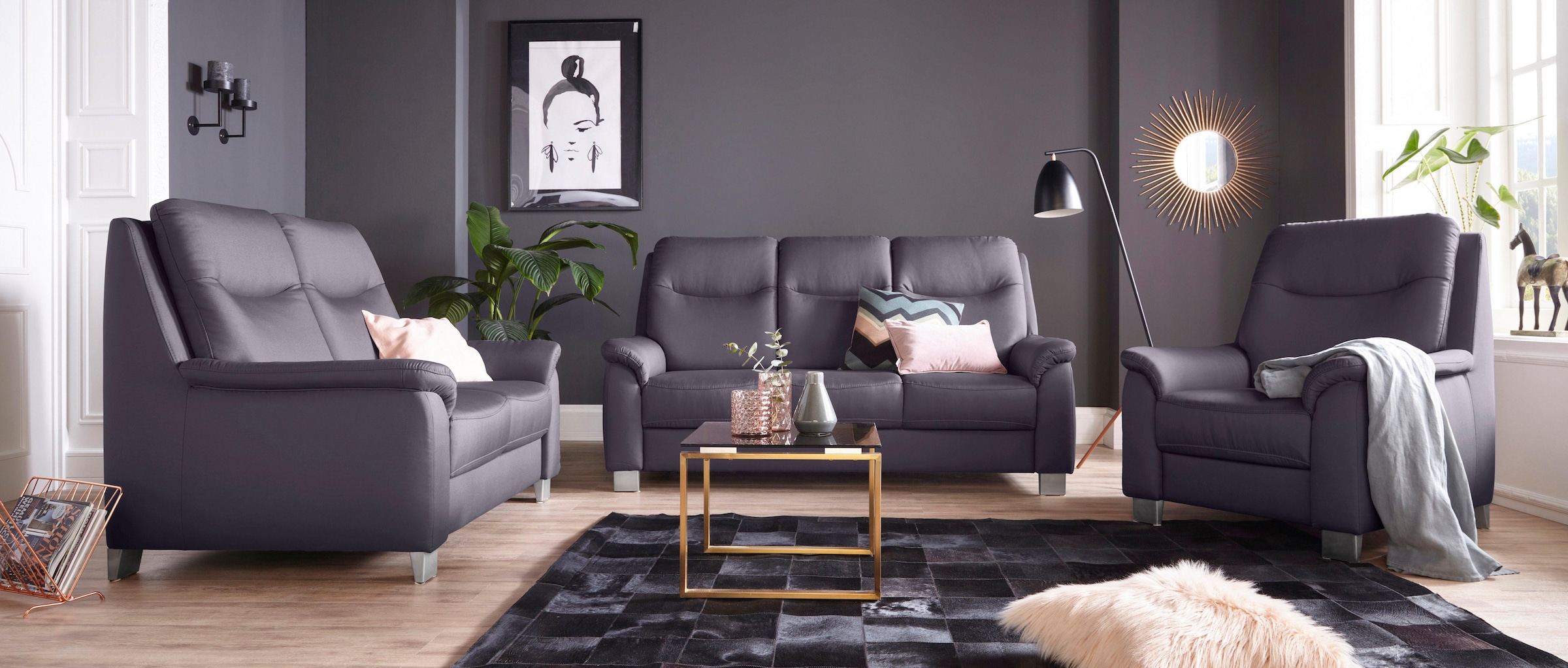 sit&more 3-Sitzer »Boccaccio«, inklusive Federkern und Kopfteilverstellung