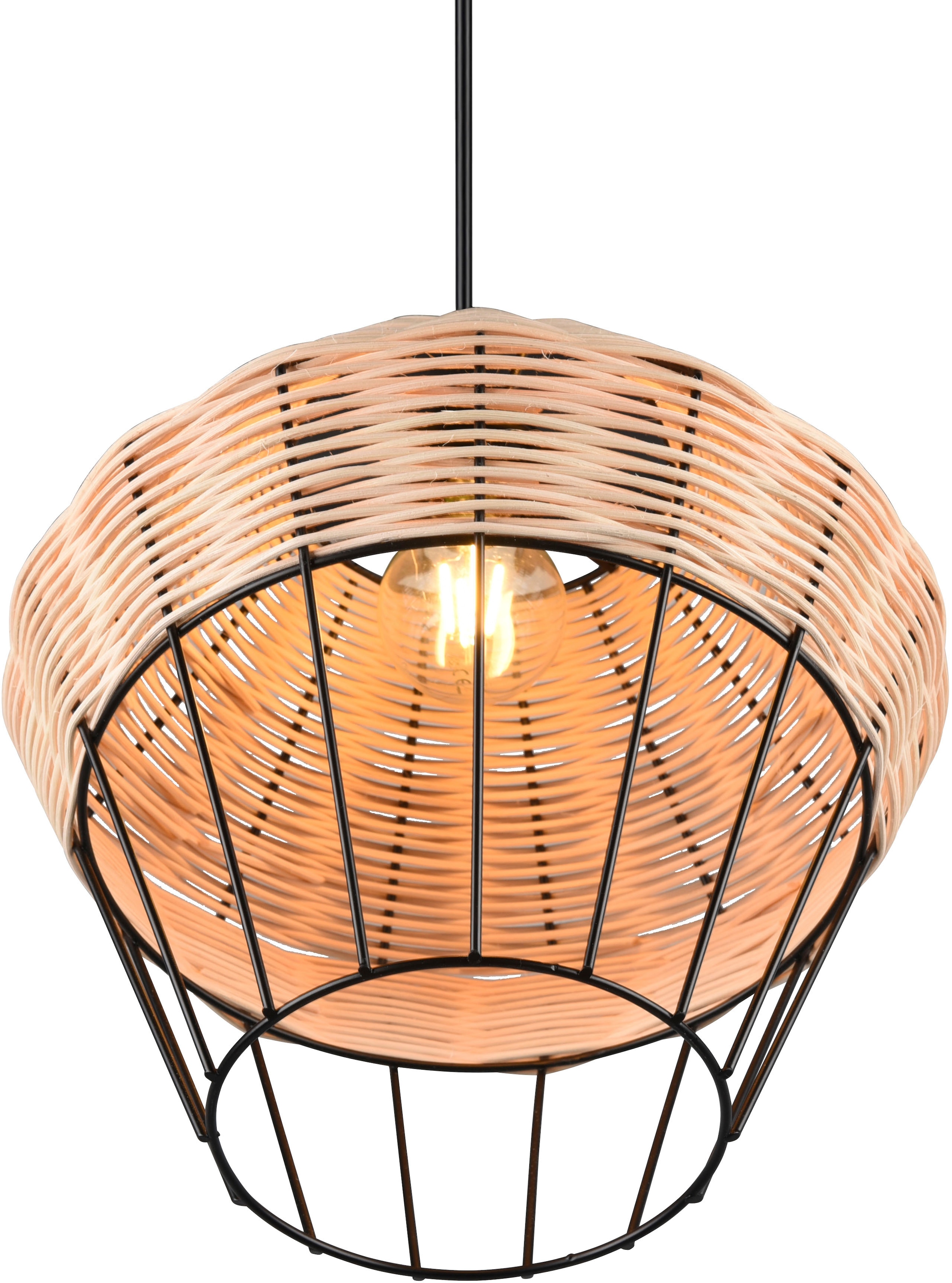 REALITY Leuchten Pendelleuchte »Borka«, 1 flammig, Leuchtmittel E27 | ohne Leuchtmittel, Boho Hängelampe aus Rattan 1-flammig exkl E27 max 40W höhenverstellbar