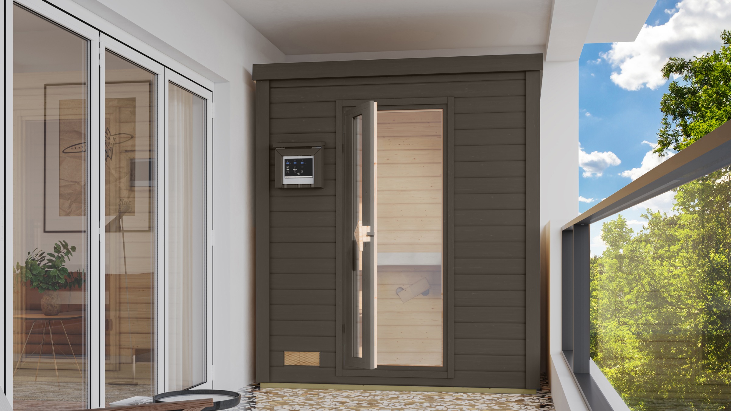 Karibu Saunahaus »»Talo 0« mit Iso-Tür, terragrau« günstig online kaufen