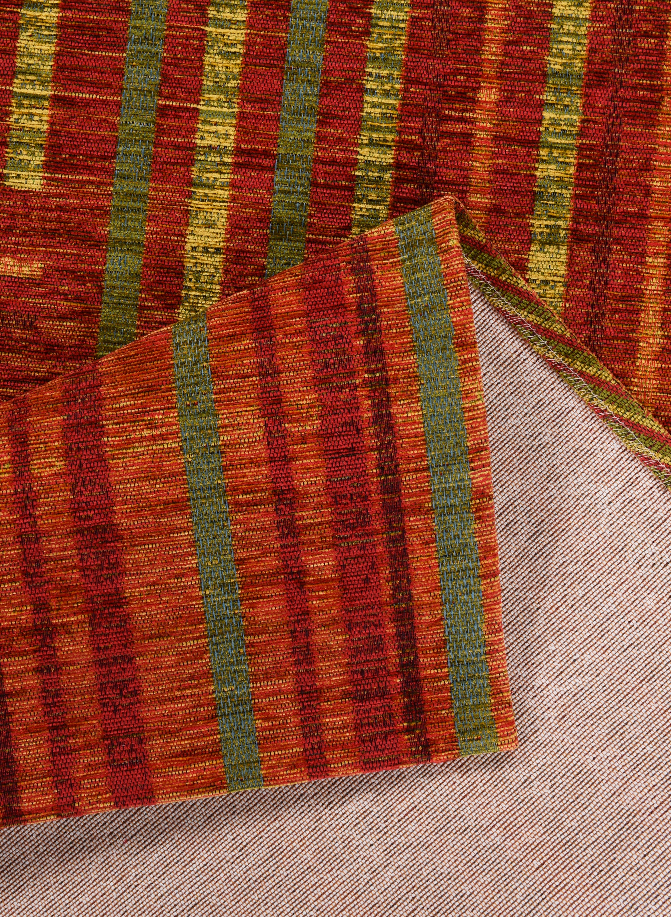 TOM TAILOR Teppich »Stripy Pat«, rechteckig, 5 mm Höhe, Flachgewebe, modernes Patchworkdesign, gestreift, Chenille, Wohnzimmer