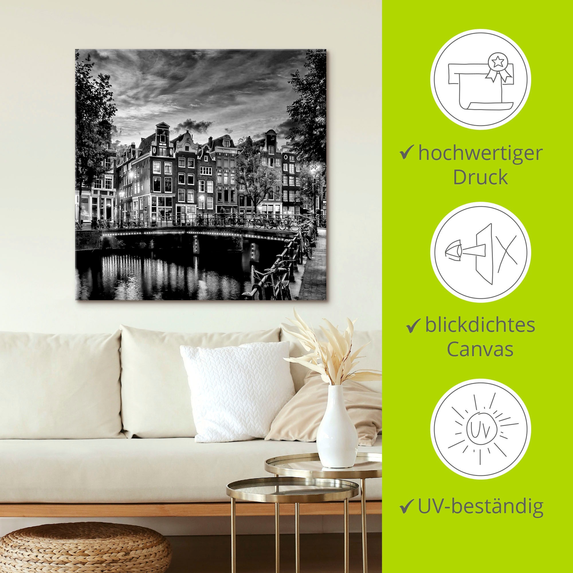 Artland Wandbild »Amsterdam Abendidylle«, Amsterdam, (1 St.), als Leinwandbild, Poster, Wandaufkleber in verschied. Größen