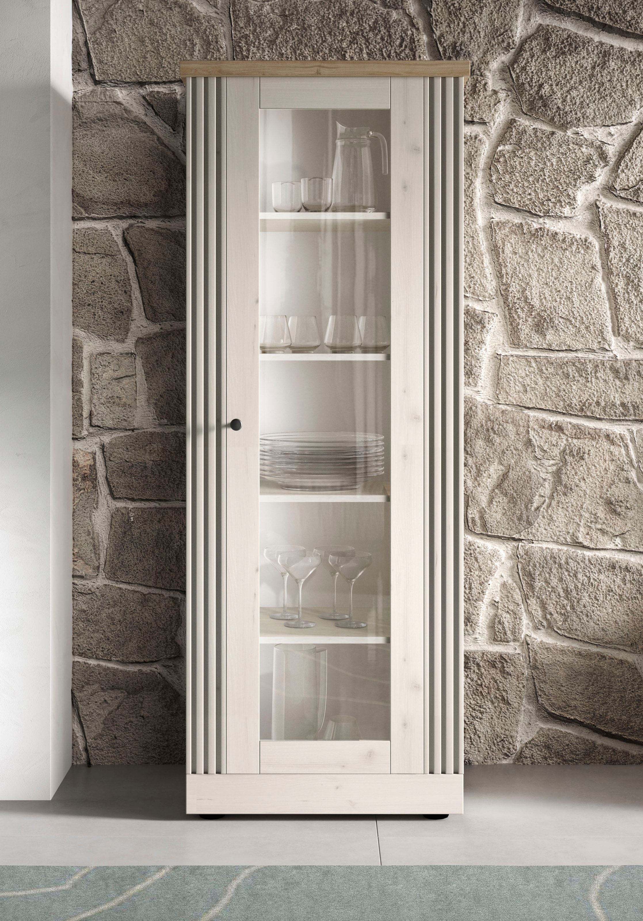 Home affaire Vitrine »Country Höhe 192 cm, Hochschrank mit 1 Tür, Anrichte, Standvitrine«, im Landhausstil, viel Strauraum, mit Metallgriff, MDF Rahmen