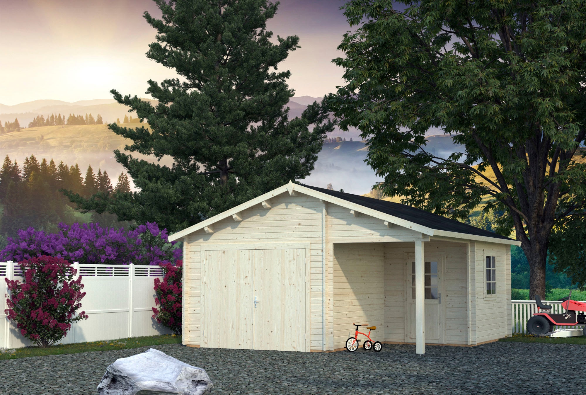 Palmako Garage »Roger«, BxTxH: 564x601x321 cm, mit Anbau und Holztor, natur