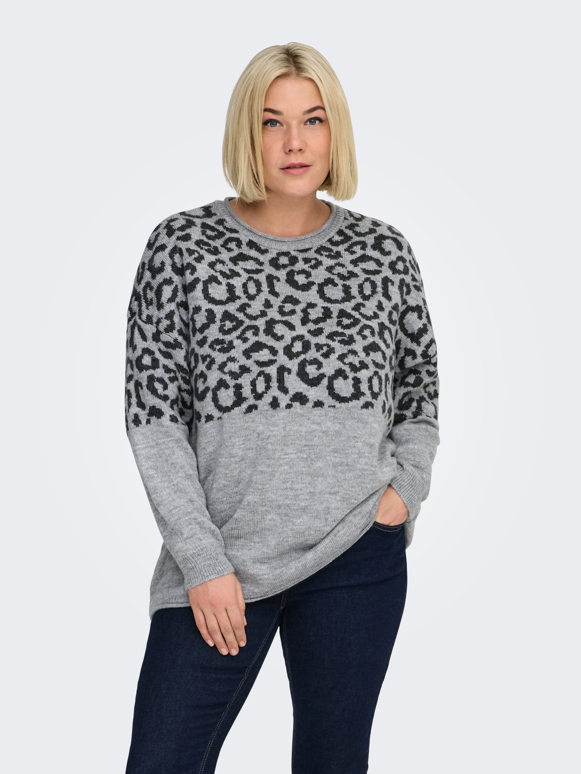 ONLY CARMAKOMA Rundhalspullover »CARJADE ZEBRA L/S O-NECK KNT«