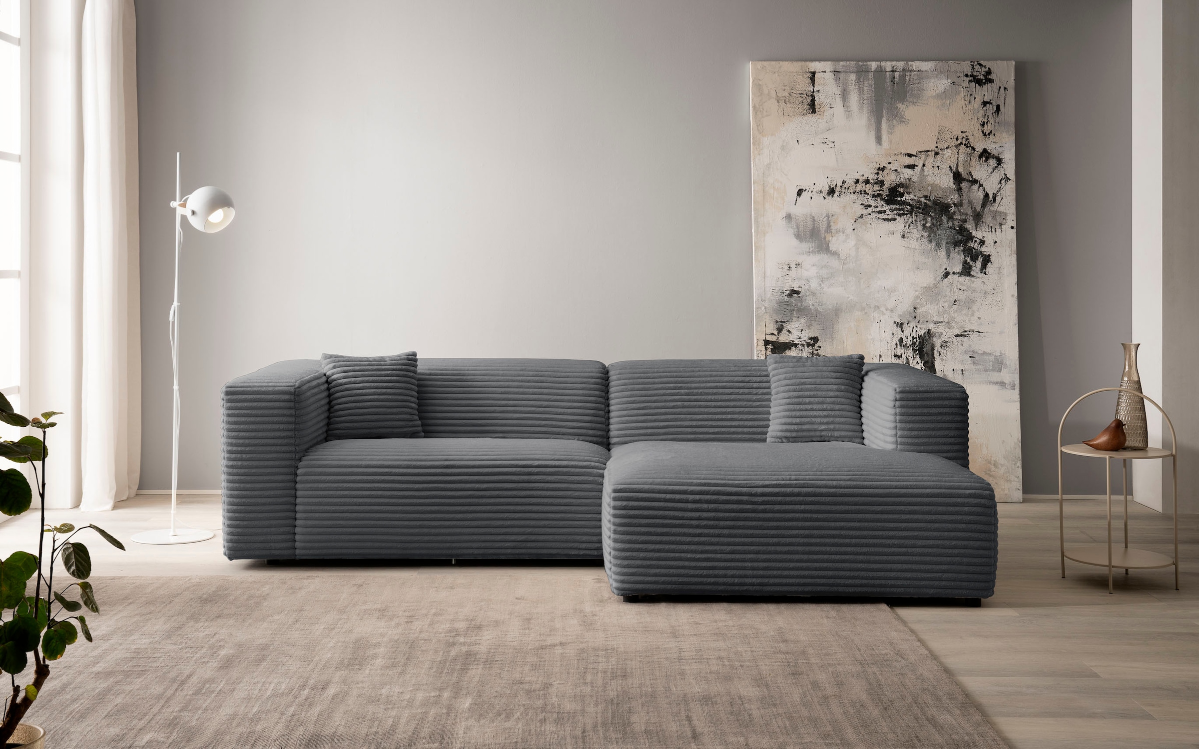andas Ecksofa »BAKELS, L-Form in Cord oder Boucle-Stoff, moderne Couch«, wahlweise Recamiere rechts/links, bequemer Sitzkomfort