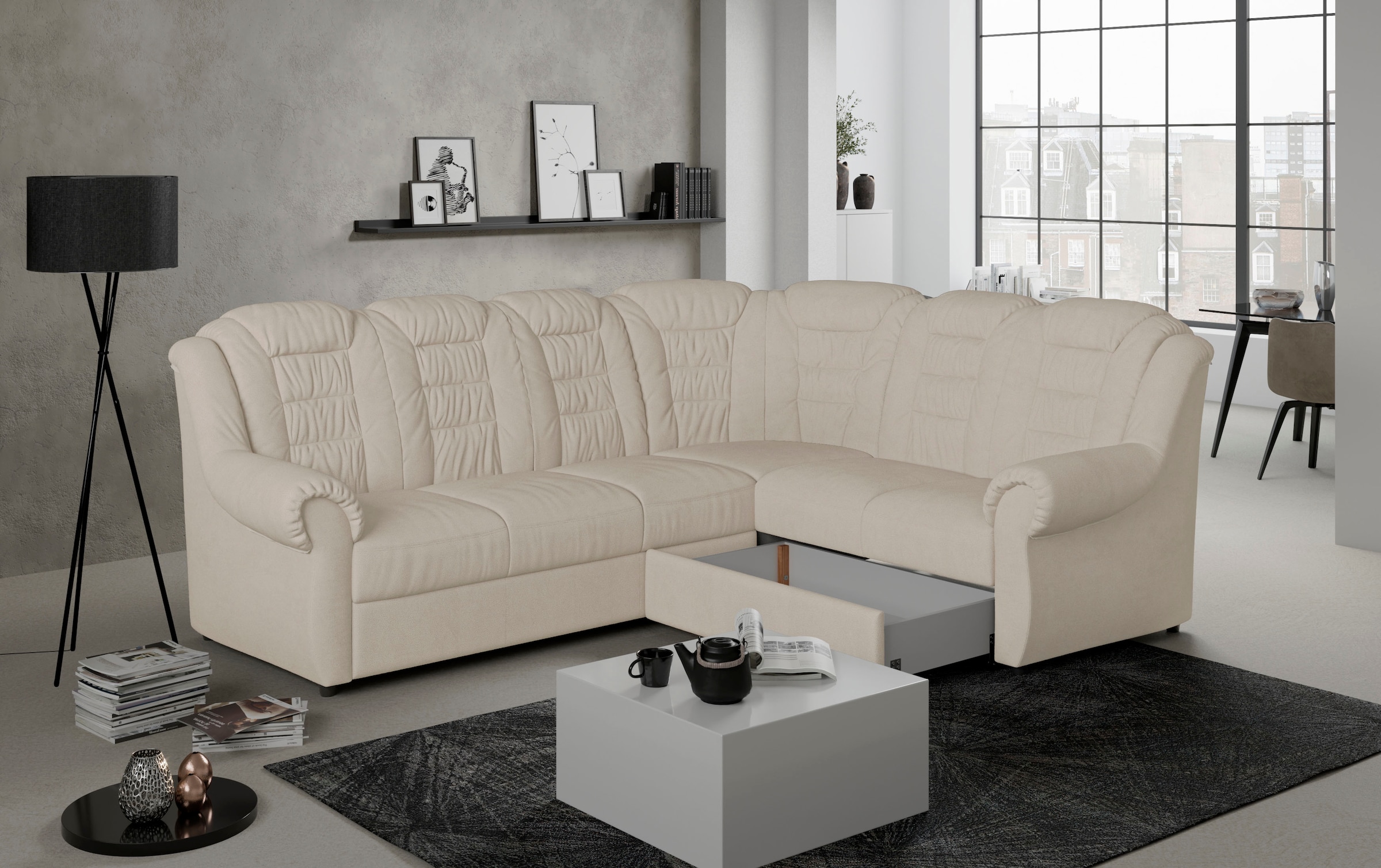 Home affaire Ecksofa »Boston L-Form«, mit hoher Rückenlehne, wahlweise mit Bettfunktion & Stauraum