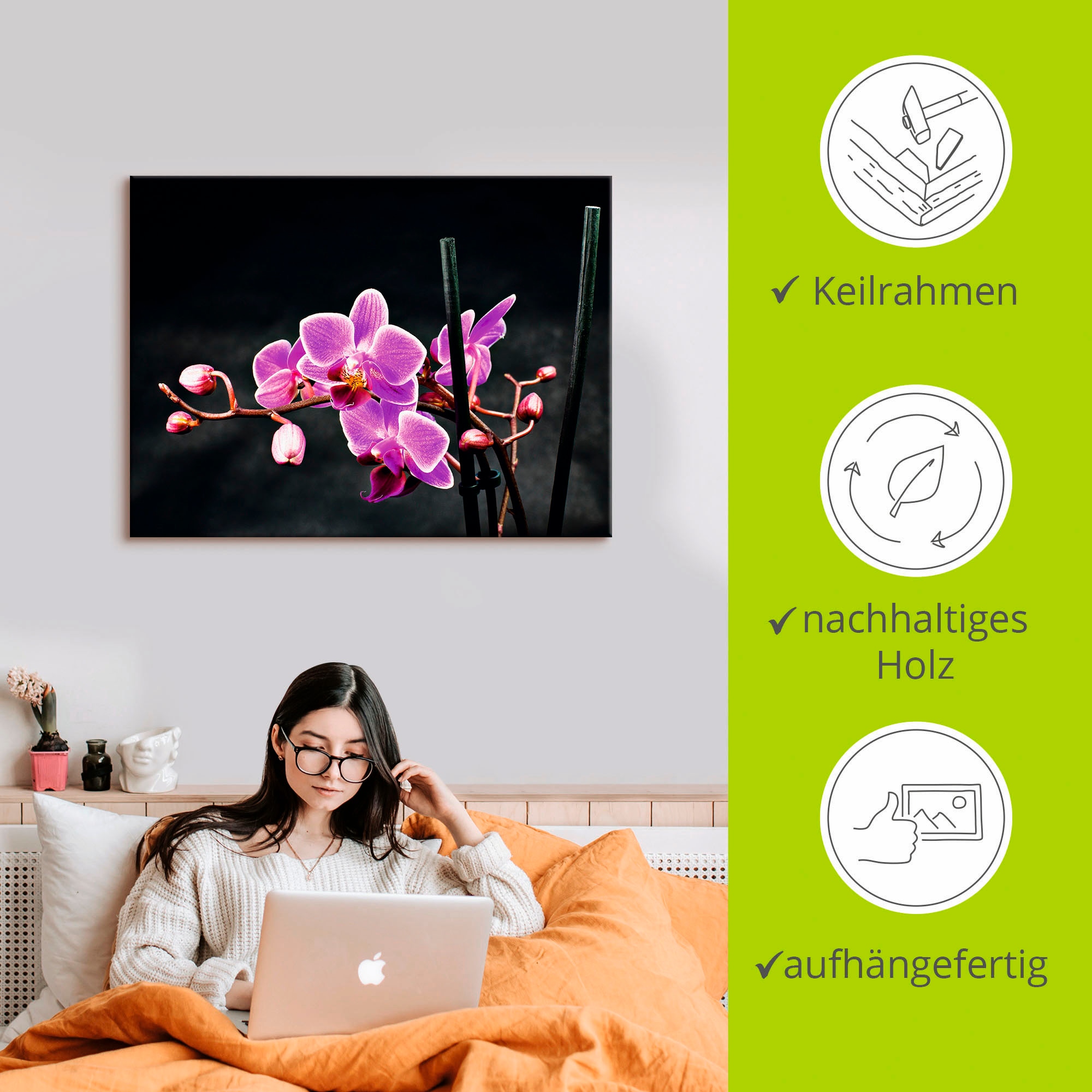 Artland Wandbild »Eine Orchidee vor schwarzem Hintergrund«, Blumen, (1 St.), als Leinwandbild, Poster, Wandaufkleber in verschied. Größen