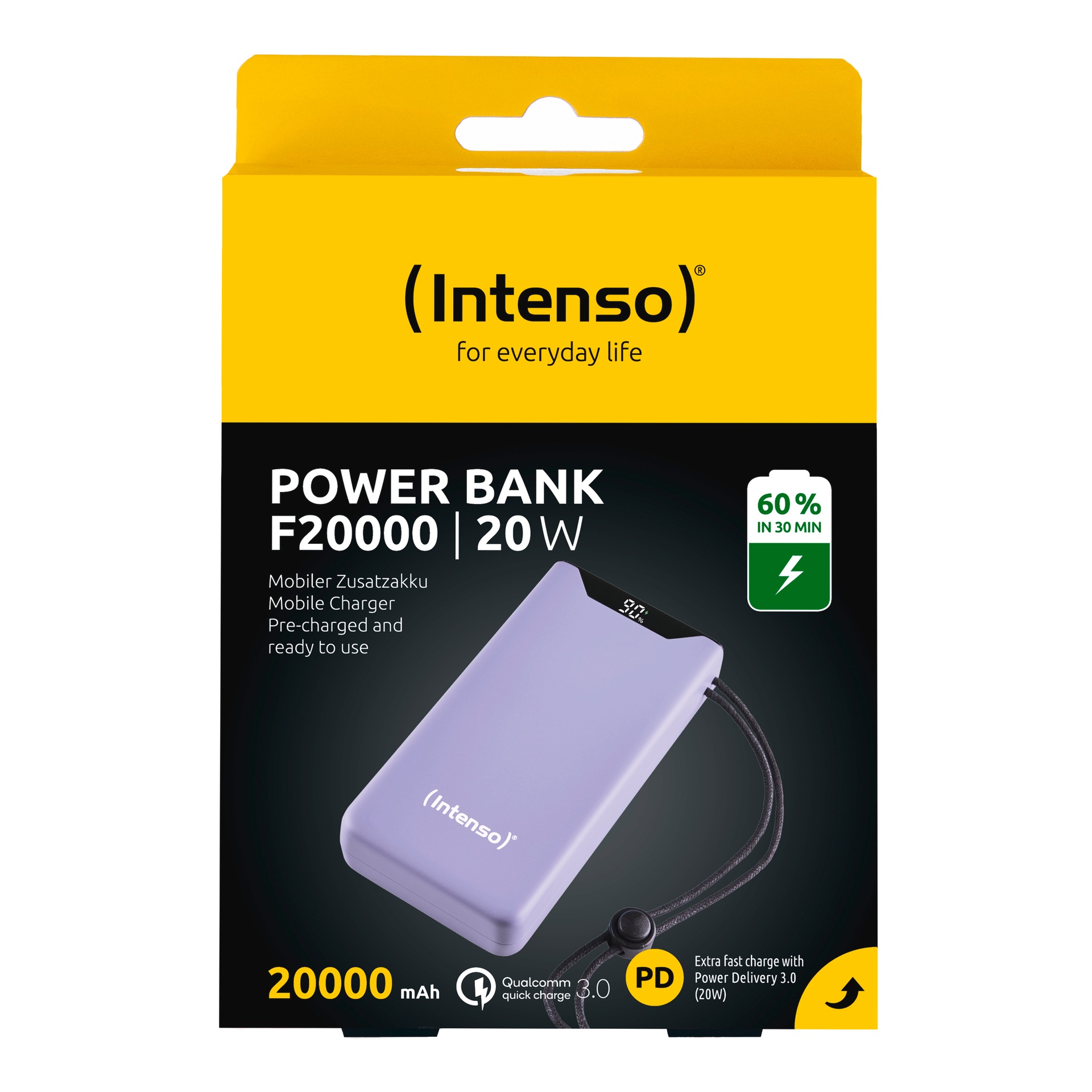 Intenso Powerbank »F20000 20.000 mAh 20 W«, Intenso Power Bank F20000 green, Power Delivery und Qualcomm Quick Charge 3.0, mit USB-C zu USB-C Kabel