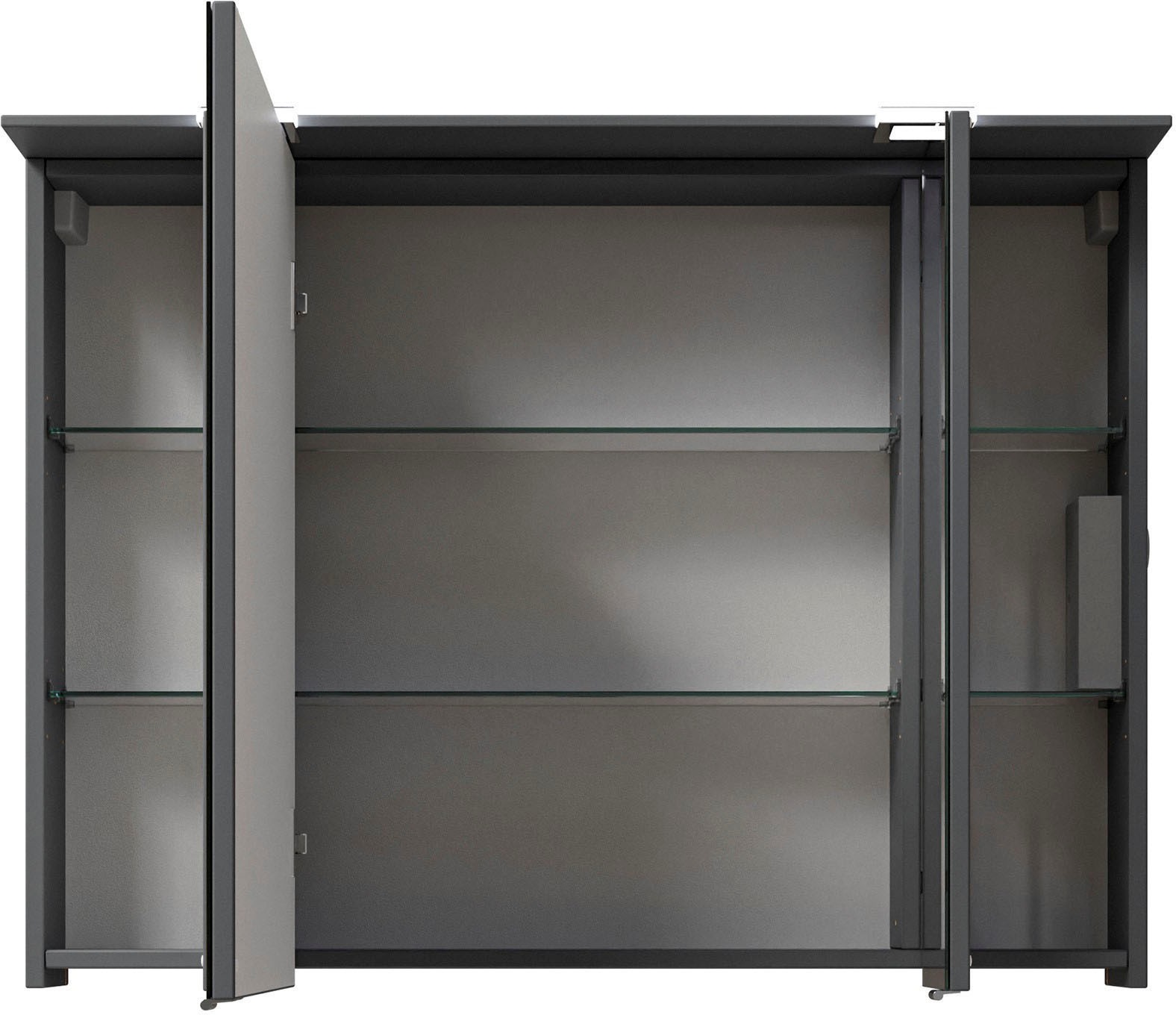 Saphir Badmöbel-Set »Serie 6025 2-teilig Mineralmarmor-Waschtisch mit LED-Spiegelschrank«, (2 St.), Waschplatz 97 cm breit, 2 Schubladen, 3 Spiegel-Türen, inkl Türdämpfer