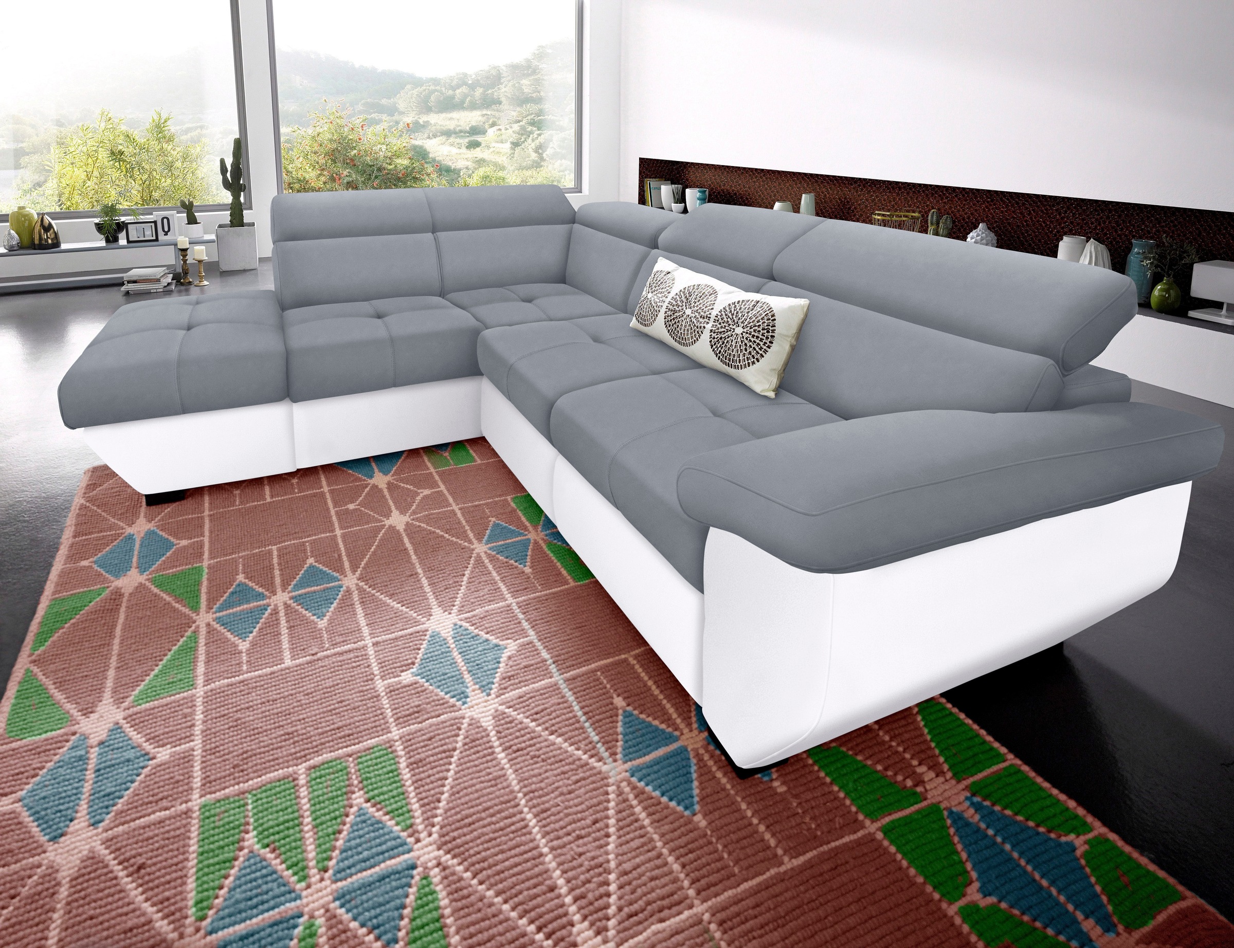 COTTA Polstergarnitur »Speedway L-Form«, (Set), Set bestehend aus: Ecksofa mit Kopfteilverstellung & Hocker