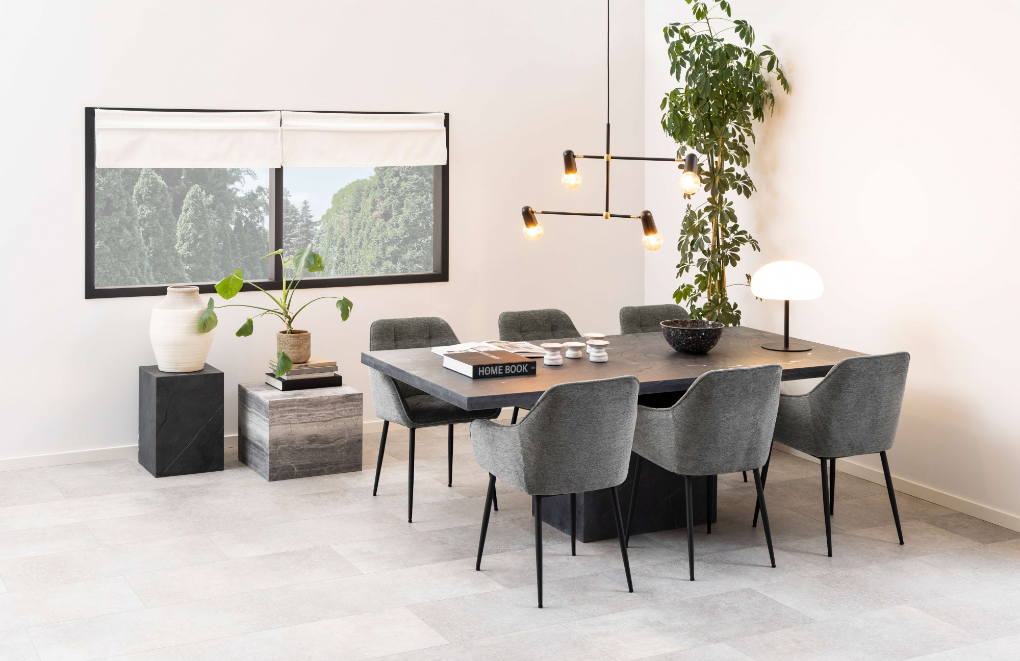 ACTONA GROUP Esszimmerstuhl, Luxus-Microfaser, Essstuhl Anthrazit, Beine mattschwarzem Stahl und Tuftings, 2er Set