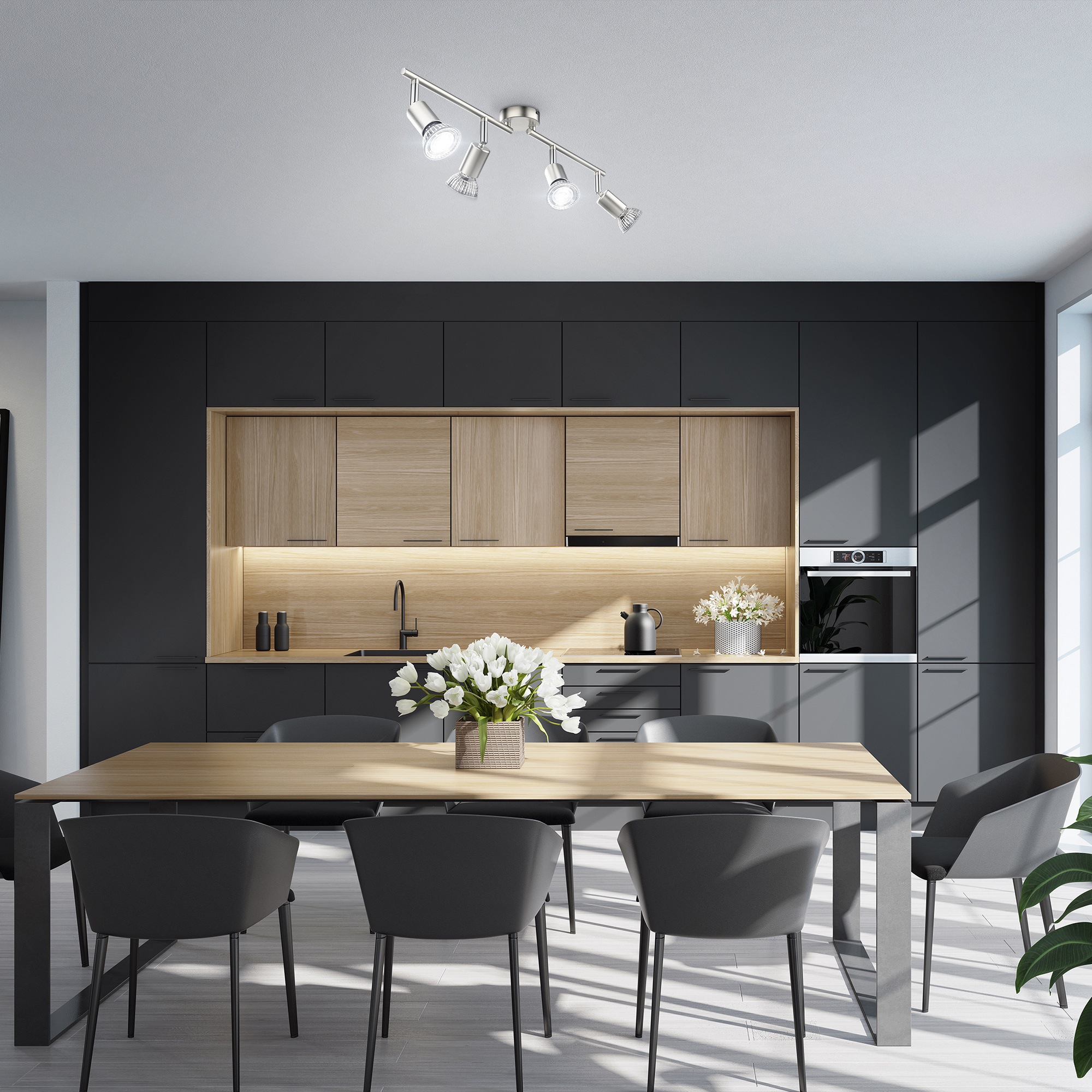 B.K.Licht Deckenleuchte, 4 flammig, Leuchtmittel GU10 | LED wechselbar, 4-flammig, LED Deckenlampe, dreh- schwenkbar, neutralweiß, matt-nickel