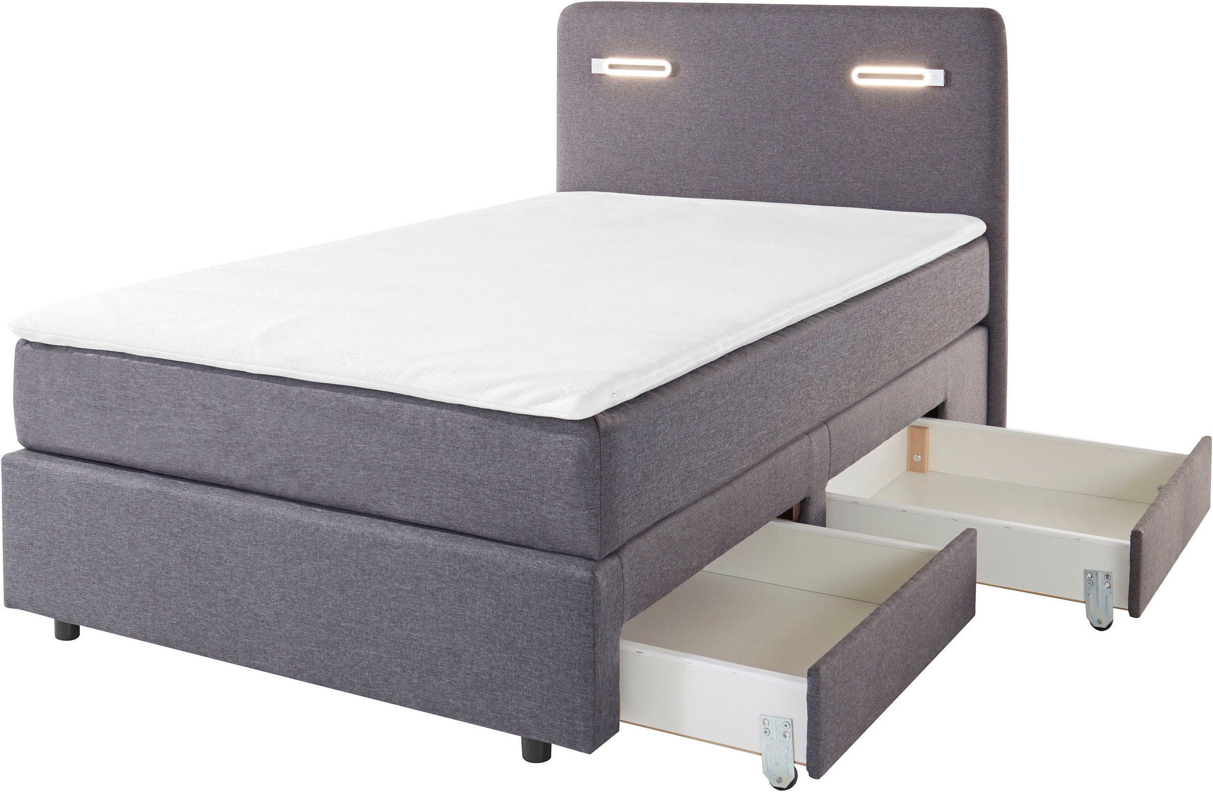 INOSIGN Boxbett »Luan«, Schubkästen, LED-Beleuchtung und Topper, in Breite 120 cm und 180 cm