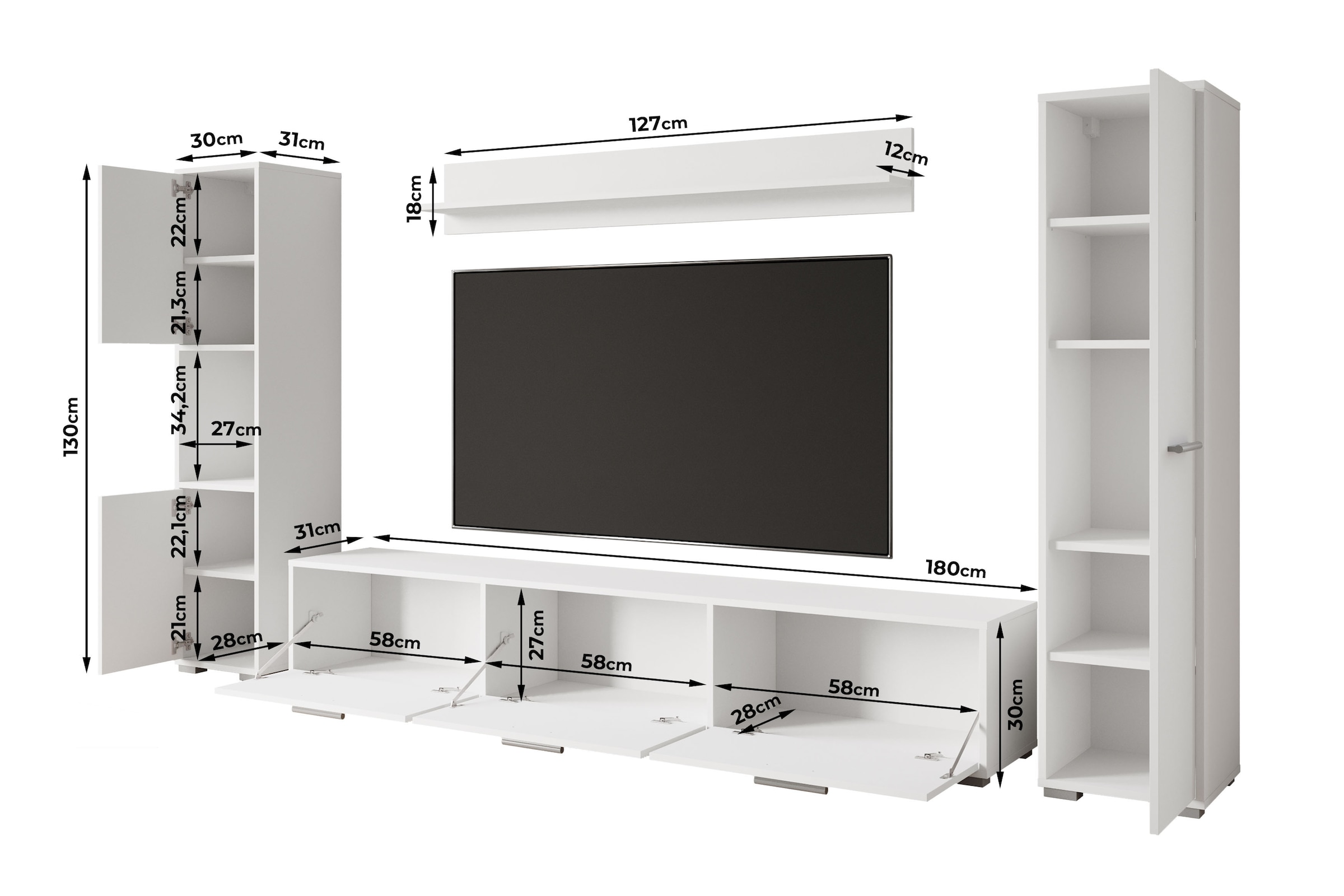 INOSIGN Wohnwand »BOGOTA XL«, (Komplett-Set, 4 St.), moderne Wohnwand mit viel Stauraum, hängend und stehend montierbar