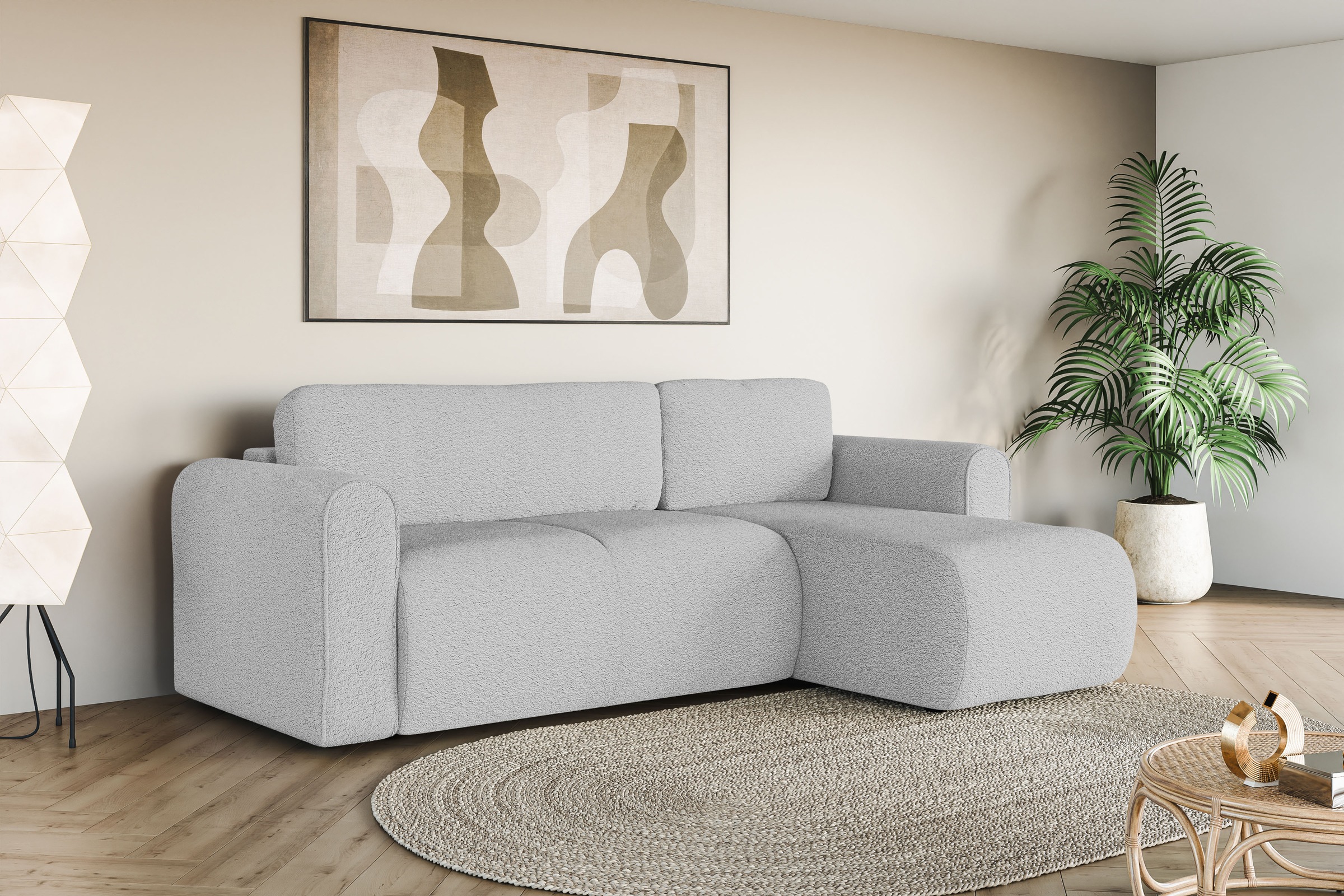 INOSIGN Ecksofa »Zacharia wahlweise Schlafsofa mit Bettkasten, B/T/H 250/166/86 cm«, L-Form mit Wellenunterfederung, Recamiere beidseitig montierbar