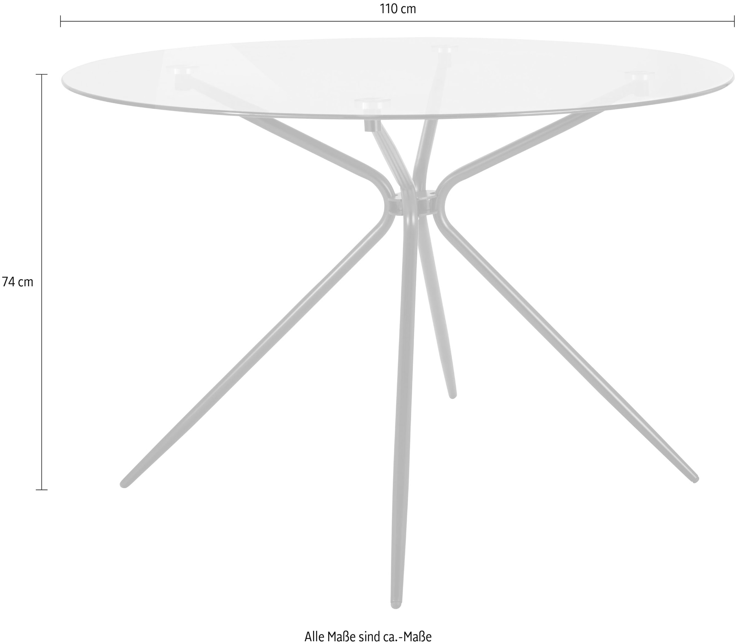 INOSIGN Glastisch »Silvi«, rund, Ø 110 cm, schwarzes Metallgestell