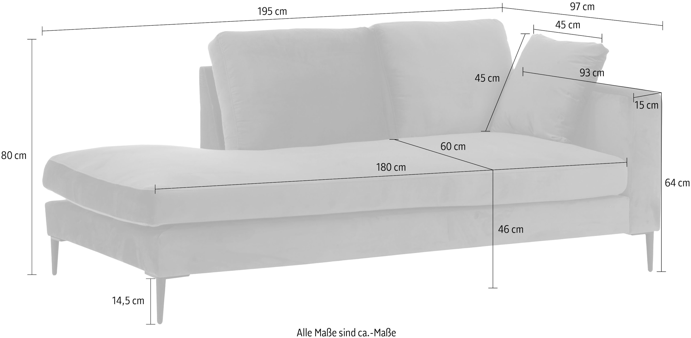 Leonique Recamiere »Cozy«, mit losen Kissen und Metallbeinen, Armlehne links oder rechts wählbar