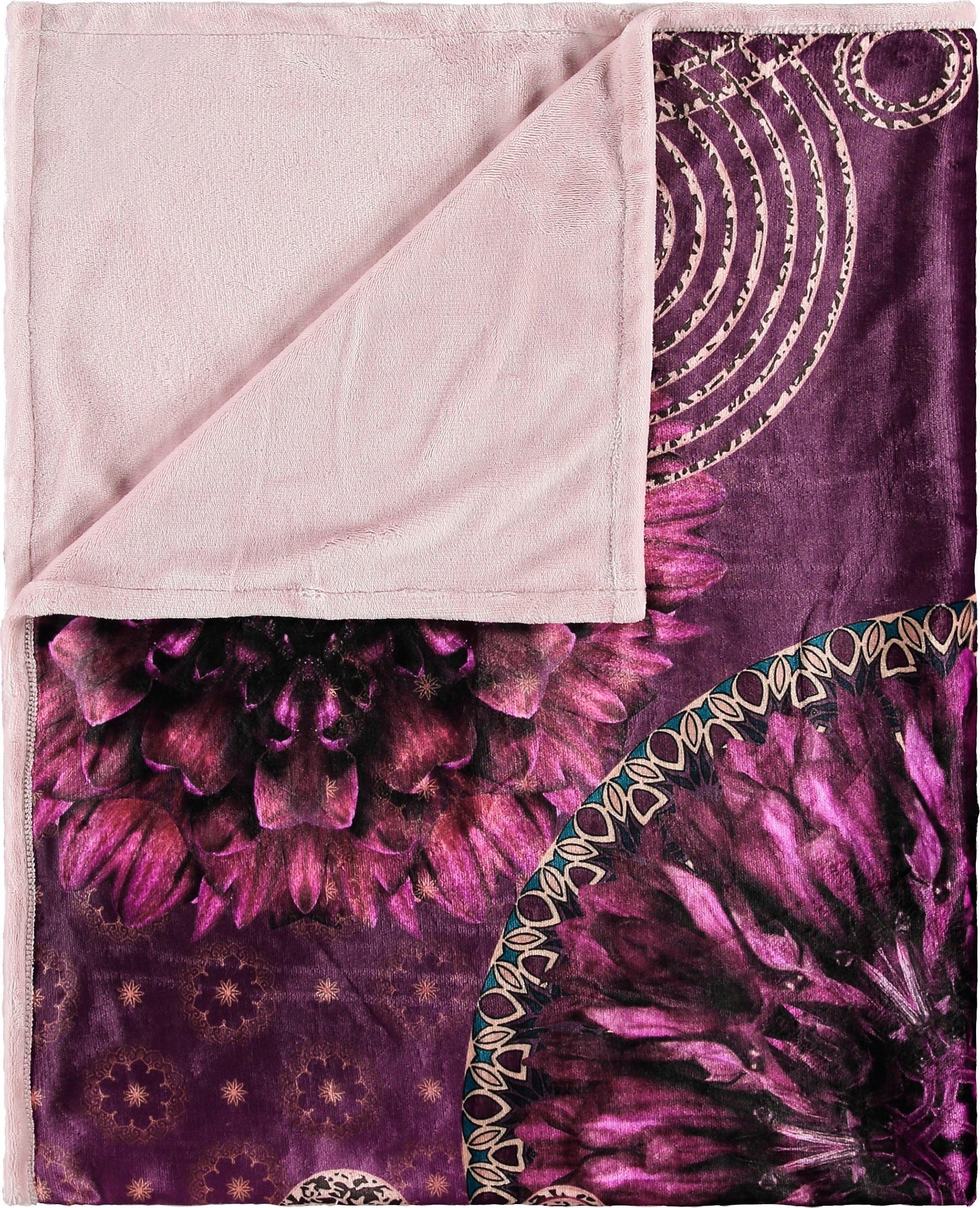hip Plaid »Aluna«, Sehr Weich, Kuscheldecke, 130x160 cm, Wendeoptik, Blumen Bordeaux