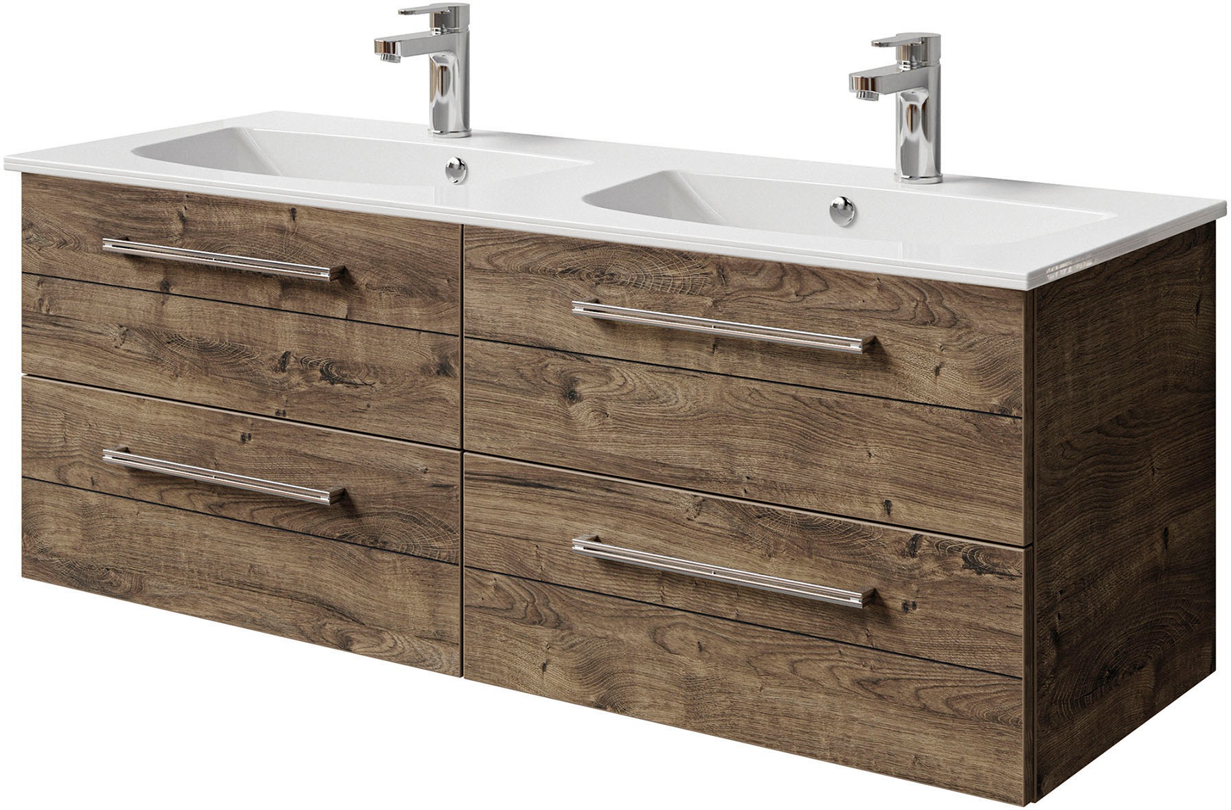 Saphir Badmöbel-Set »Serie 6025 2-teilig Mineralmarmor-Waschtisch mit LED-Spiegelschrank«, (2 St.), Waschplatz 132cm breit, 4 Schubladen, 2 Spiegel-Türen, inkl Türdämpfer