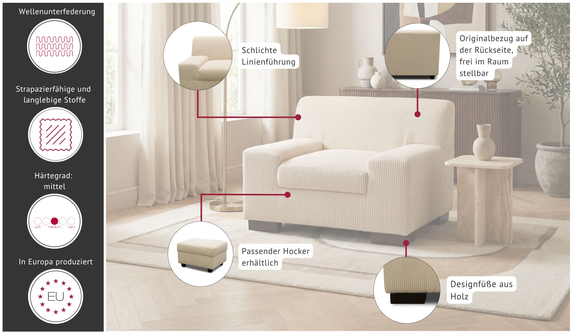 OTTO home Sessel »Faxxe 101 x 85 cm, stabile Konstruktion« aus pflegeleichtem, weichem Bezugsstoff