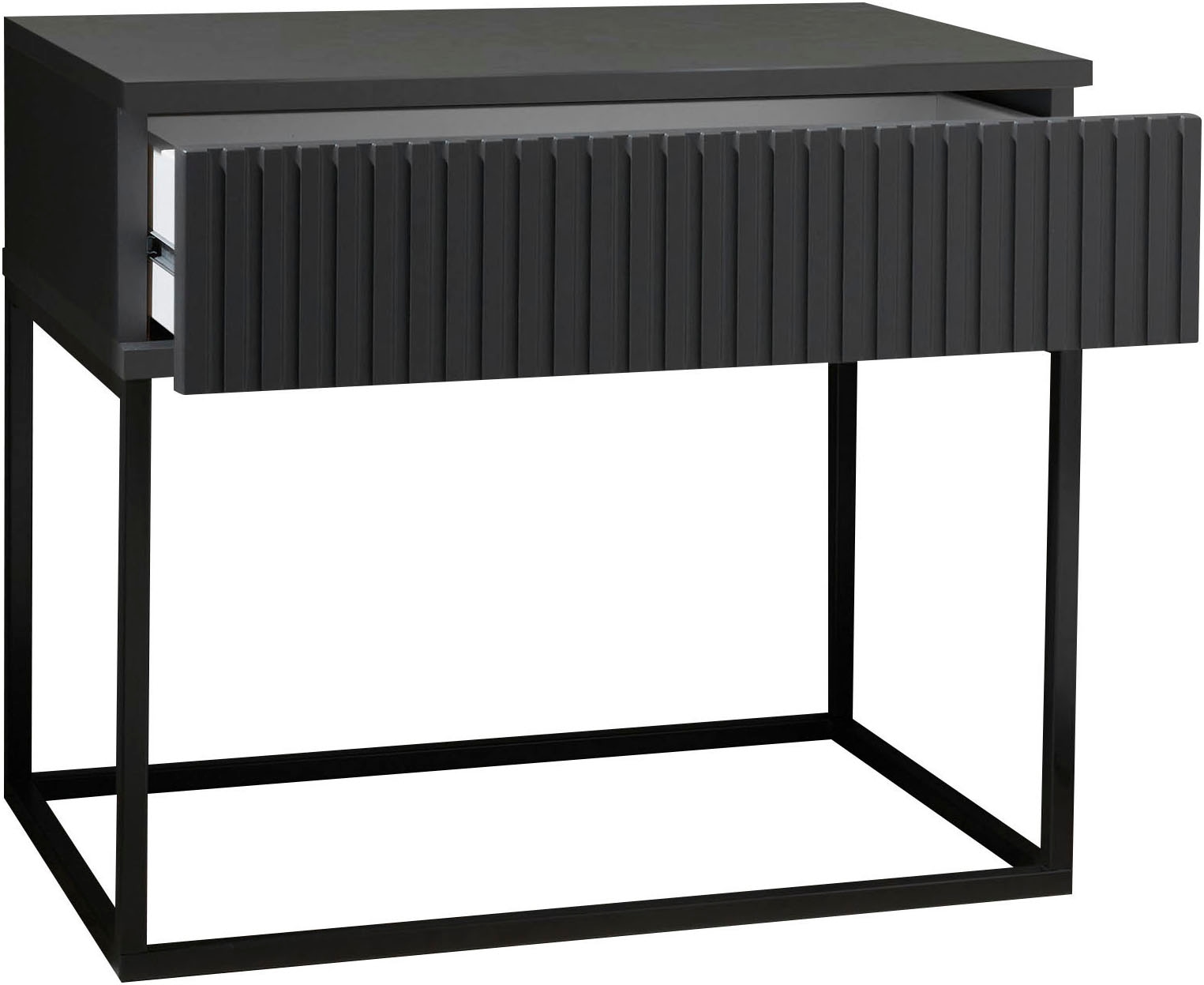 Schlafkontor Nachtkommode »Marle Nachtkonsole, Nachtkästchen auf Metall-Fußgestell« Schubkasten in Rillenoptik auf schwarzem Metallgestell