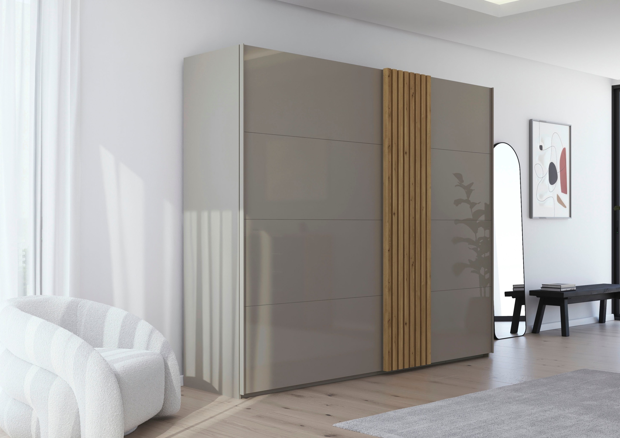 rauch Schwebetürenschrank »Kleiderschrank Schrank Garderobe Wäscheschrank TEGIO«, mit hochwertigen Holzdekoraufleistung und Glasfront MADE IN GERMANY