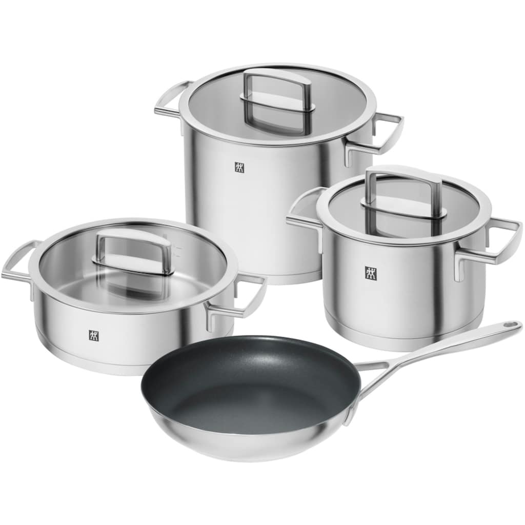 Zwilling Topf-Set »Vitality«, Edelstahl 18/10, (Set, 7 tlg., 1x Kochtopf 24 cm, 1x Bratentopf 20 cm, 2x Pfanne 24/26 cm)