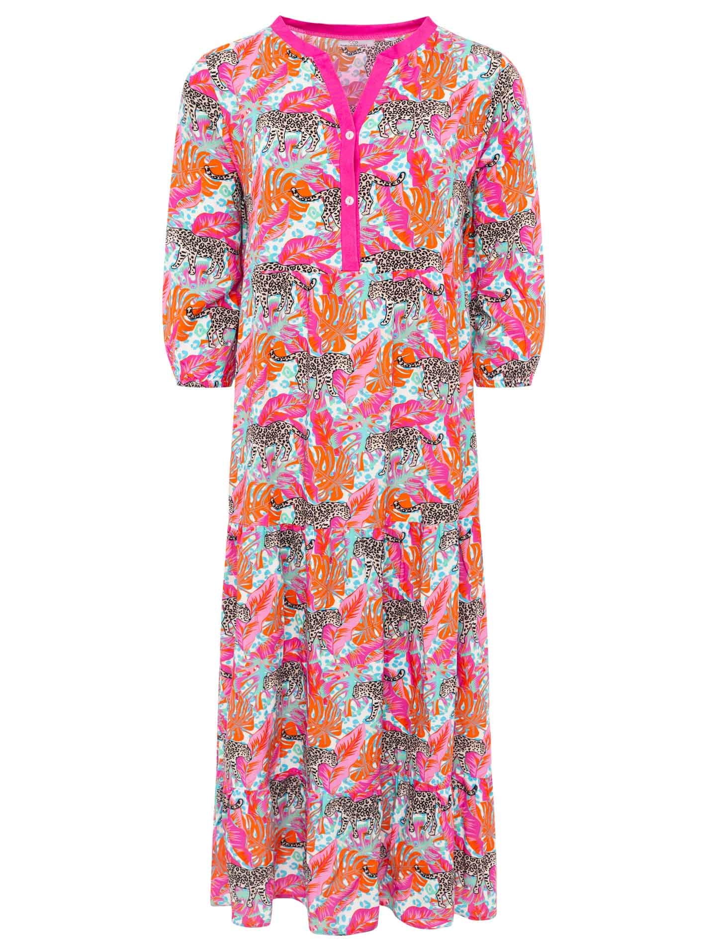 Zwillingsherz Maxikleid »"Wild Jungle"« Ohne Taschen Mustermix mit Leopard, Knopfleiste und 3/4 Arm