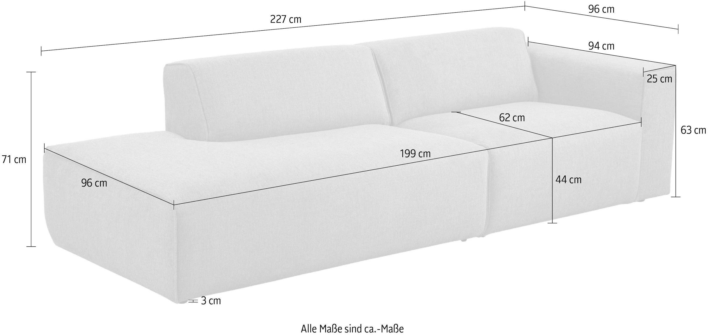 andas 2-Sitzer »Noord mit Kedernaht, Breite 227 cm«, mit Kedernaht, Breite 227 cm, Cord, Struktur, Webstoff