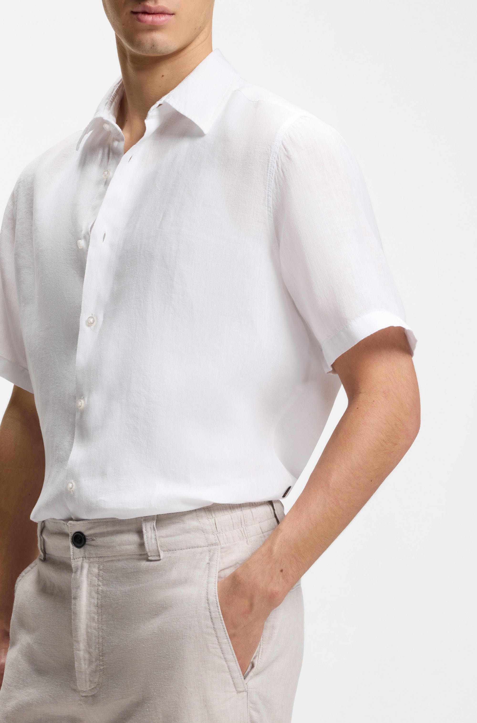 BOSS ORANGE Kurzarmhemd »Rash Premium Herrenmode« aus reinem Leinen, regular fit