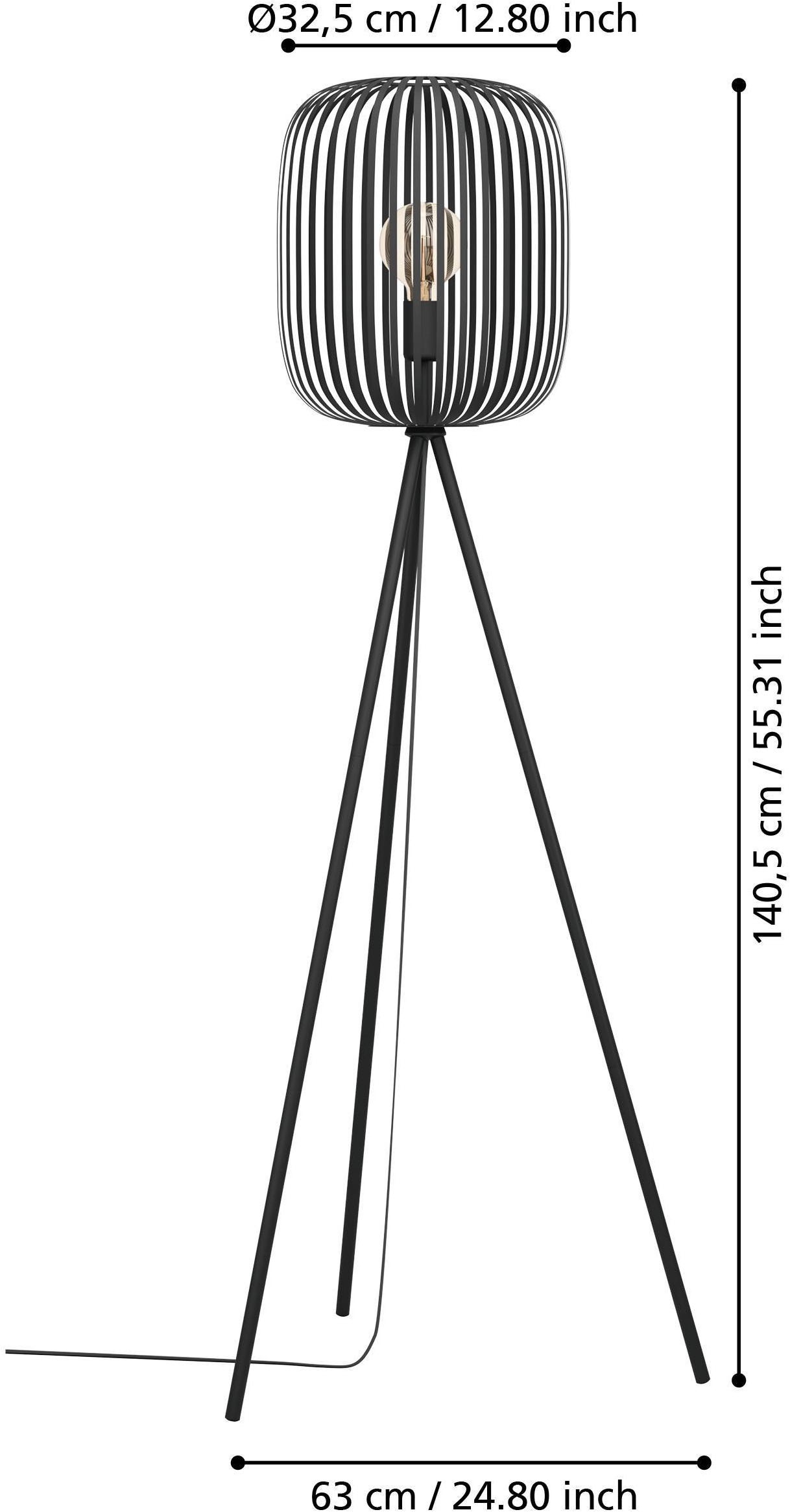 EGLO Stehlampe »Stehleuchte ROMAZZINA, exkl. E27, Stahl in schwarz, Stehlampe«, 1 flammig, Leuchtmittel E27 | ohne Leuchtmittel, Stativ Standleuchte, Dreibein, 140,5x32,5cm, Wohnzimmerlampe