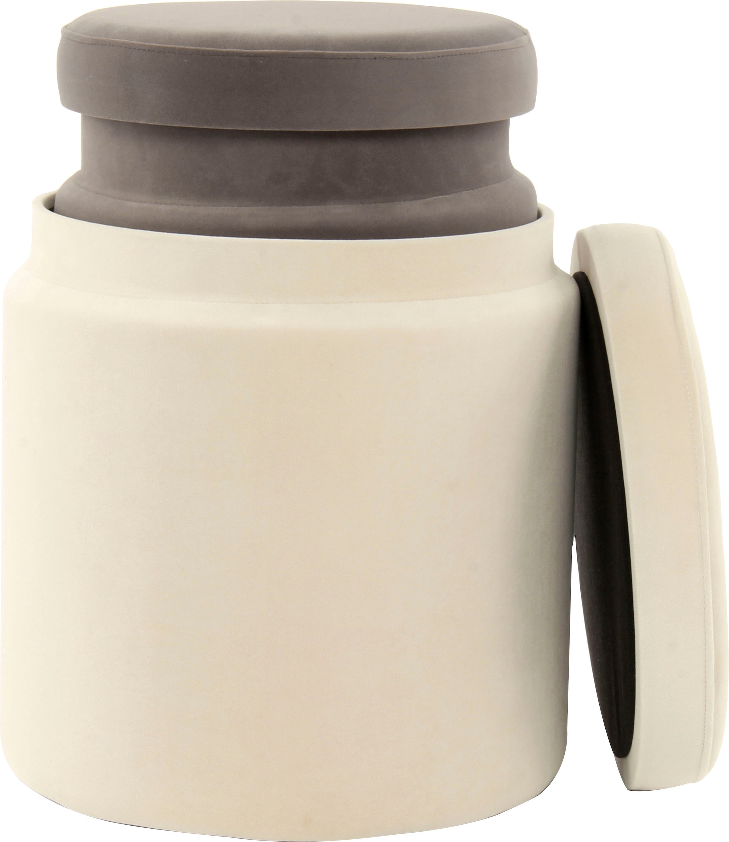 Kayoom Stauraumhocker »Hocker Zora 225 2er-Set, samtweicher Stoffbezug,runde elegante Form«, (Set, 2 St.), samtweich, gepolstert, mit Stauraum, weiche Polsterung