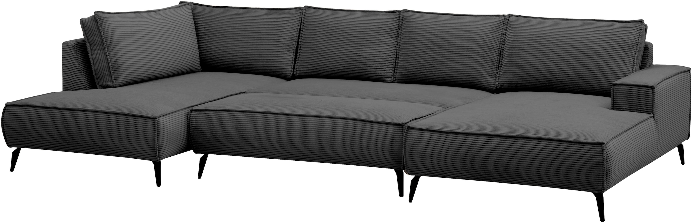 Home affaire Wohnlandschaft »Tvinnu, moderne U-Form, Couch in Cord oder Webstoff in Leinenoptik« Recamiere rechts/links, schwarze Metallfüße, bequeme Sitz-/Liegefläche