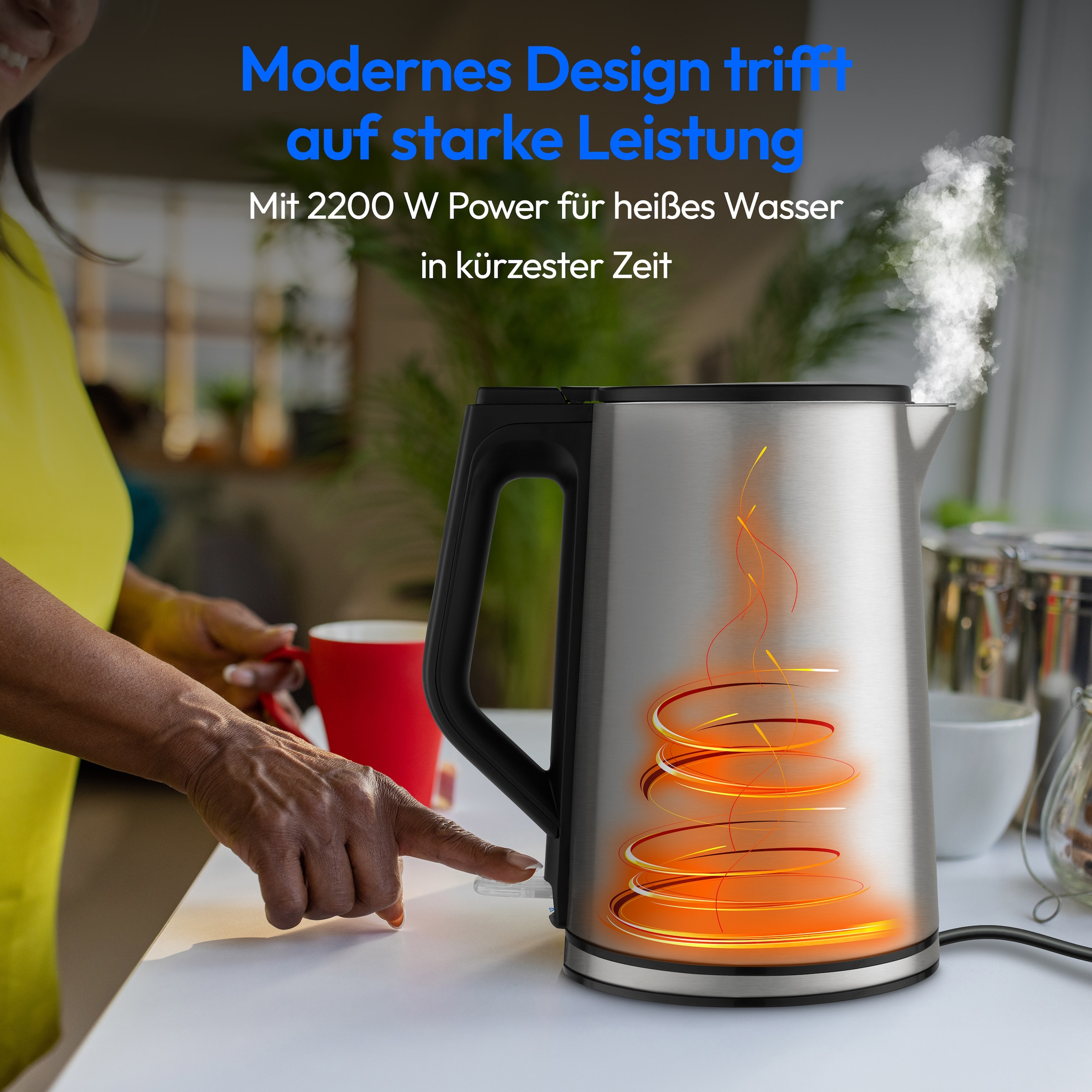 Medion® Wasserkocher »MD12105« 1,5 l 2200 W 2.200 W, 1,5 L, Doppelwandiges Edelstahlgehäuse, 360° basis