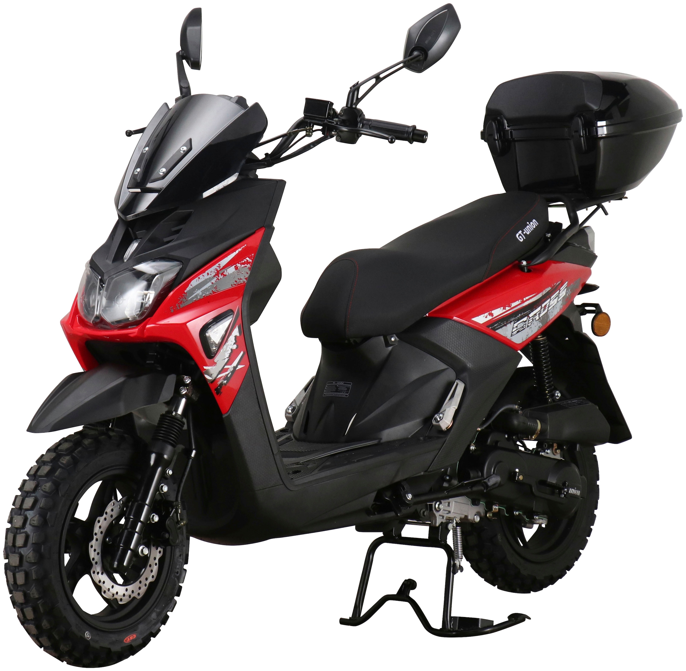 GT UNION Motorroller »Cross 2.0 25«, 49,6 cm³, 25 km/h, Euro 5, 2,7 PS, (Komplett-Set, 2 tlg., mit Topcase), Luftgekühlter Motor