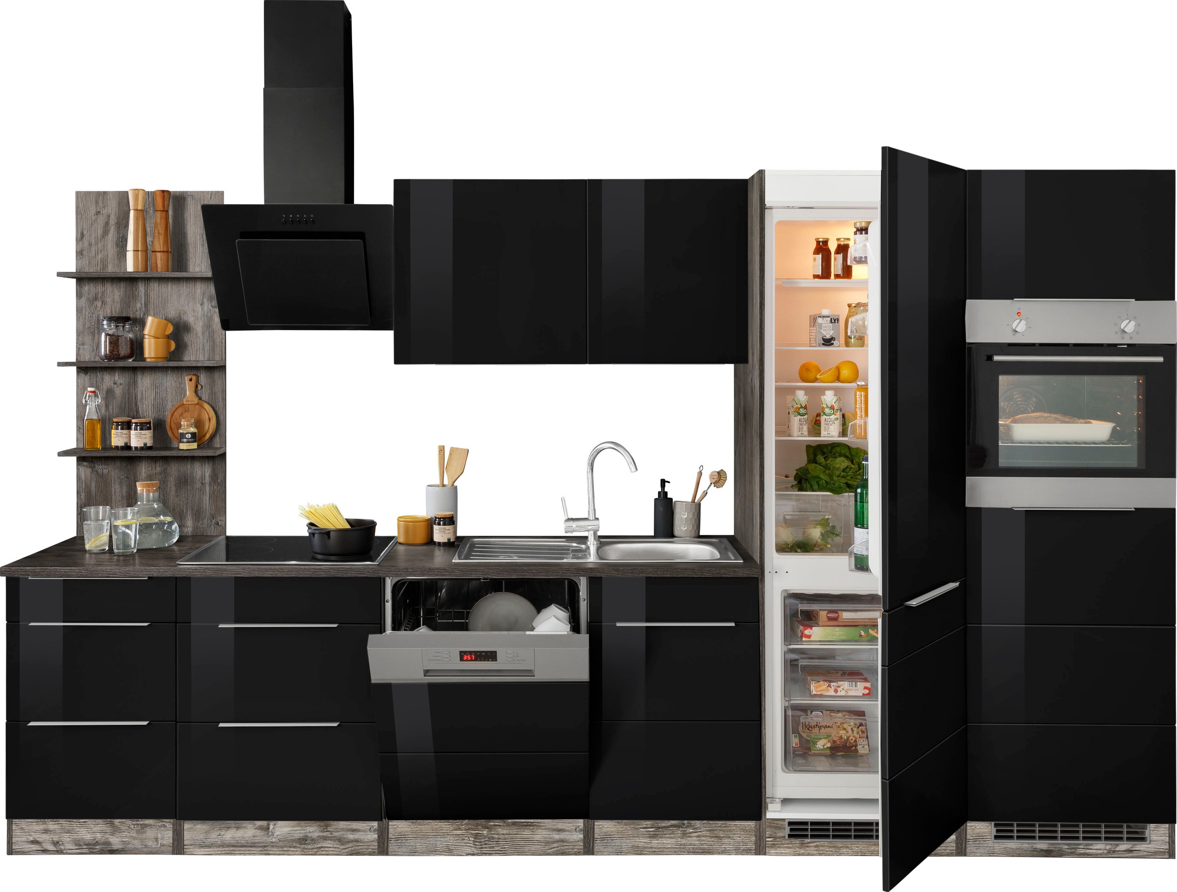 KOCHSTATION Küchenzeile »KS-Brindisi Breite 340 cm«, wahlweise mit E-Geräten und Induktion, mit MDF-Fronten und Regal